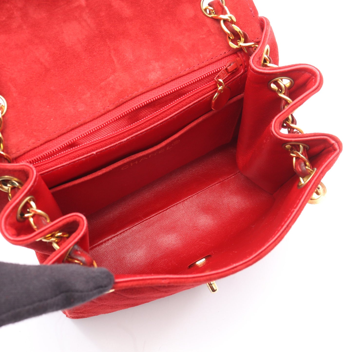 チェーンショルダーバッグ スエード レッド ゴールド金具 シャネル バッグ CHANEL