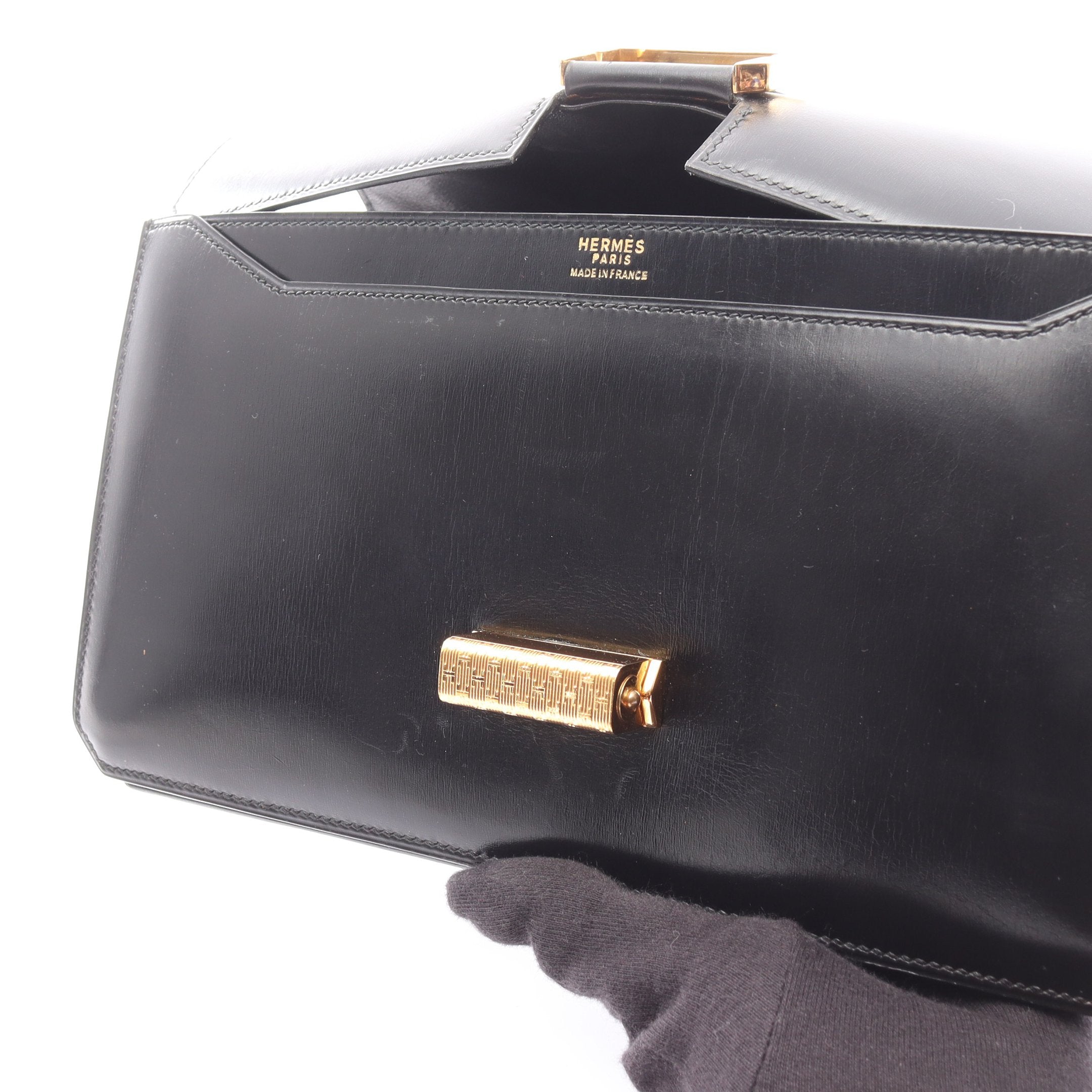 ヴィンテージ クラッチバッグ ボックスカーフ ブラック ゴールド金具