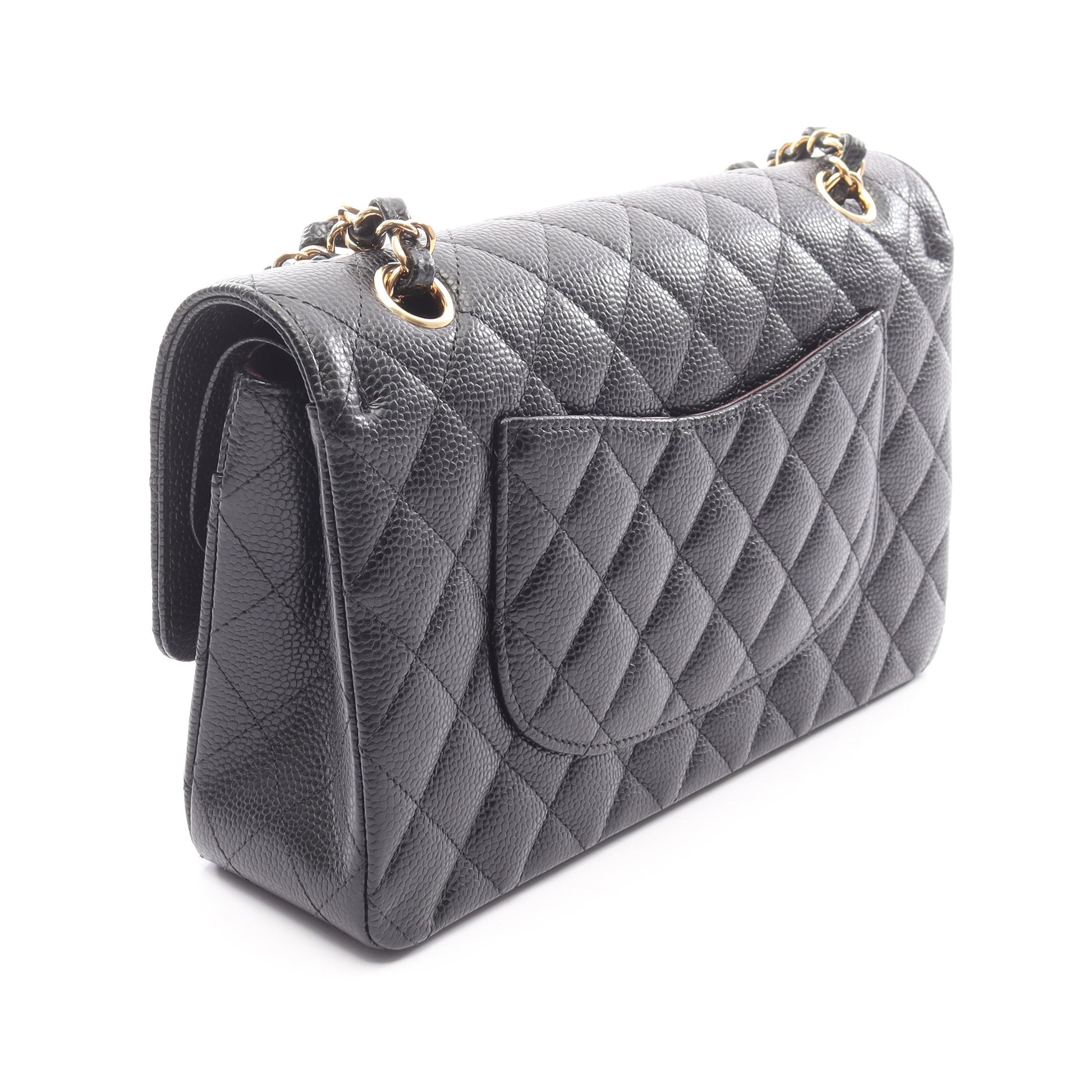 マトラッセ Wフラップ Wチェーンショルダーバッグ キャビアスキン ブラック ゴールド金具 シャネル バッグ CHANEL