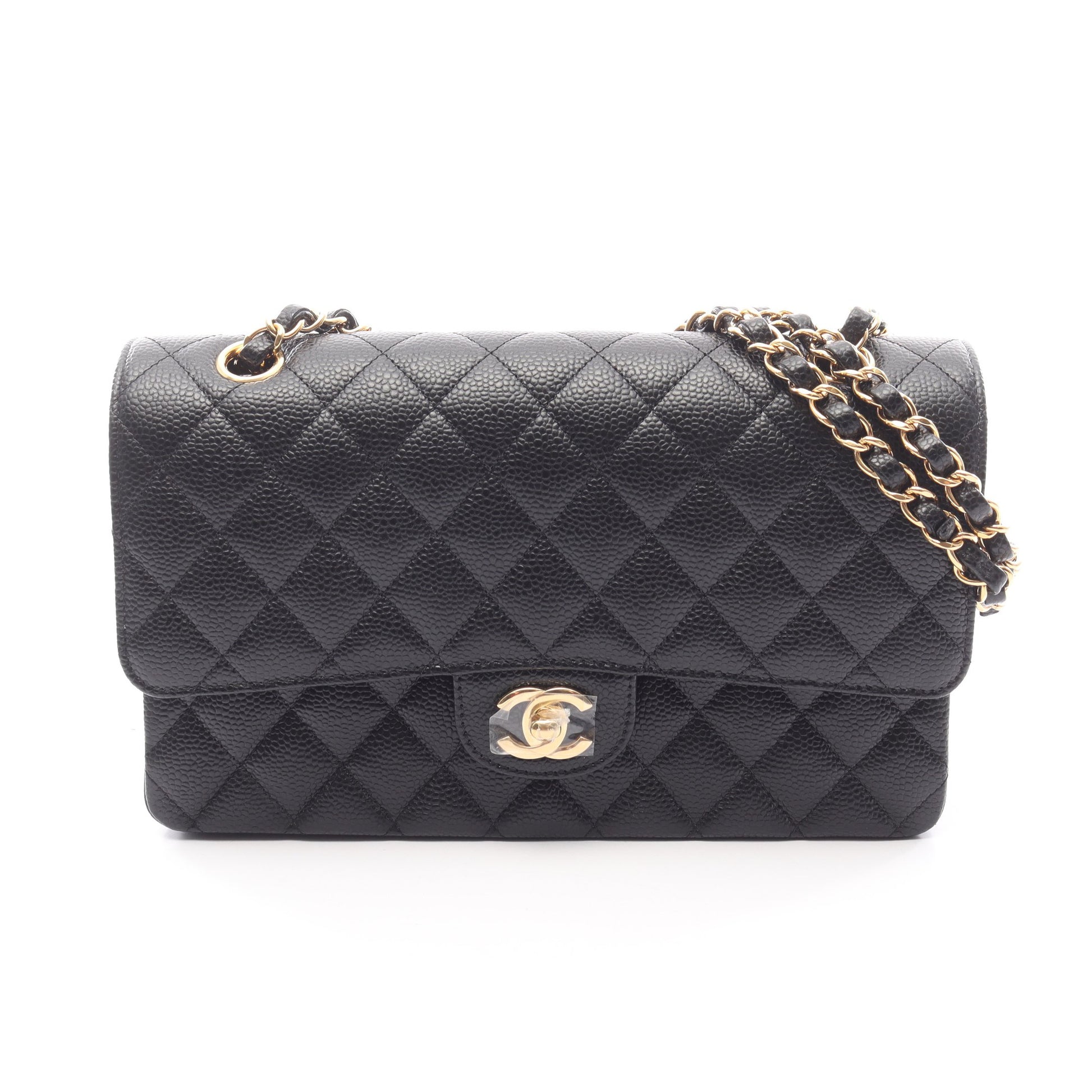マトラッセ Wフラップ Wチェーンショルダーバッグ キャビアスキン ブラック ゴールド金具 シャネル バッグ CHANEL