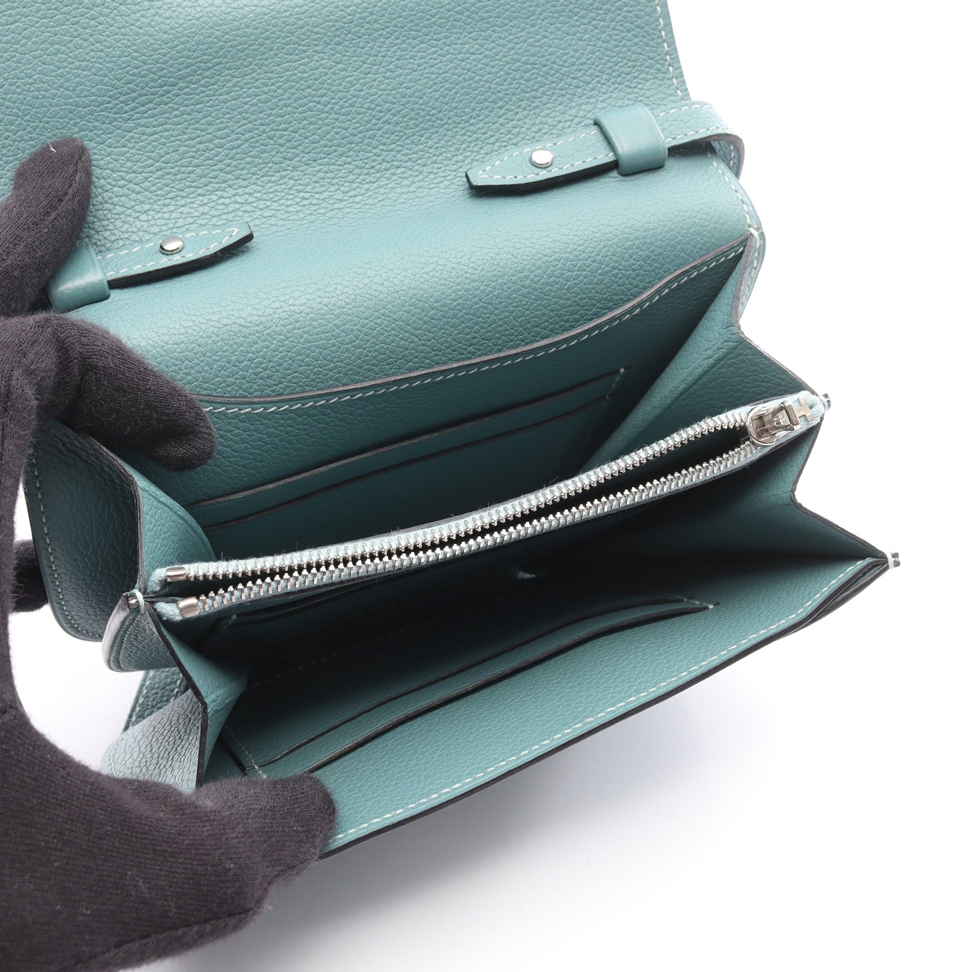 ミニ コンヴォワイユール シエル ショルダーバッグ エバーカラー ブルーグリーン シルバー金具 □R刻印 エルメス バッグ HERMES