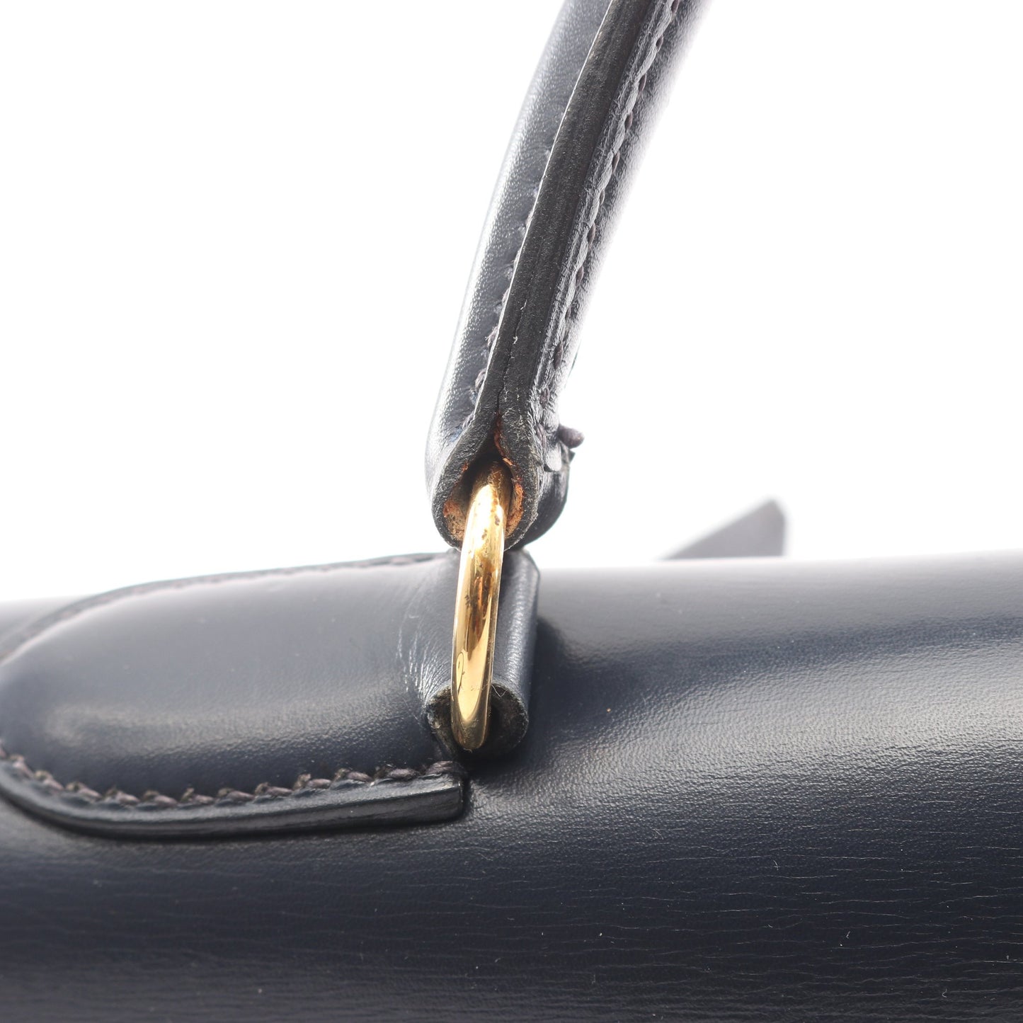 ケリー32 ブルーインディゴ ハンドバッグ ボックスカーフ ダークネイビー ゴールド金具 2WAY 外縫い ○P刻印 エルメス バッグ HERMES