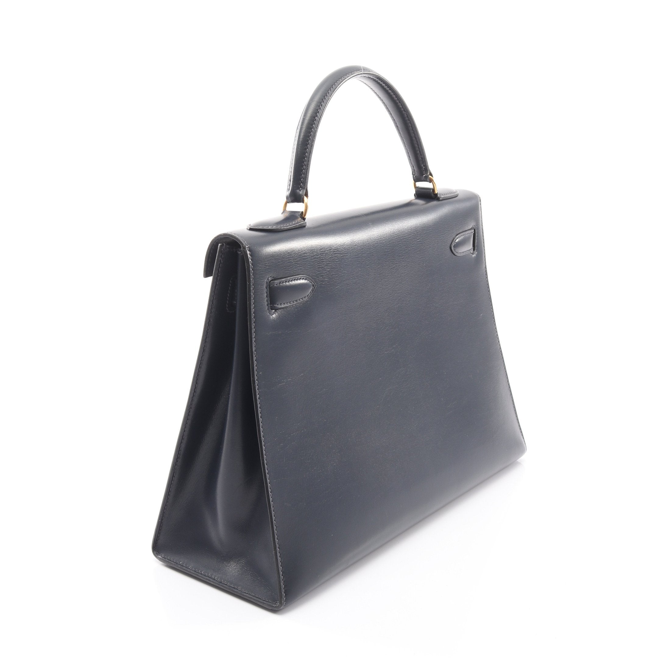 ケリー32 ブルーインディゴ ハンドバッグ ボックスカーフ ダーク