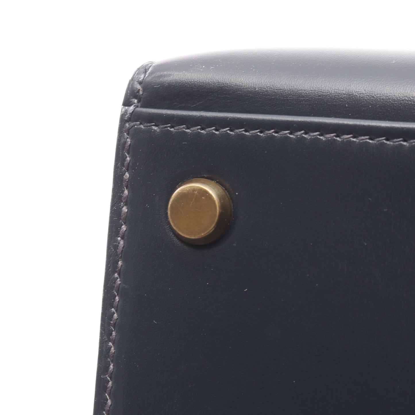 ケリー32 ブルーインディゴ ハンドバッグ ボックスカーフ ダークネイビー ゴールド金具 2WAY 外縫い ○P刻印 エルメス バッグ HERMES