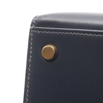 ケリー32 ブルーインディゴ ハンドバッグ ボックスカーフ ダークネイビー ゴールド金具 2WAY 外縫い ○P刻印 エルメス バッグ HERMES