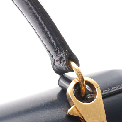 ケリー32 ブルーインディゴ ハンドバッグ ボックスカーフ ダークネイビー ゴールド金具 2WAY 外縫い ○P刻印 エルメス バッグ HERMES