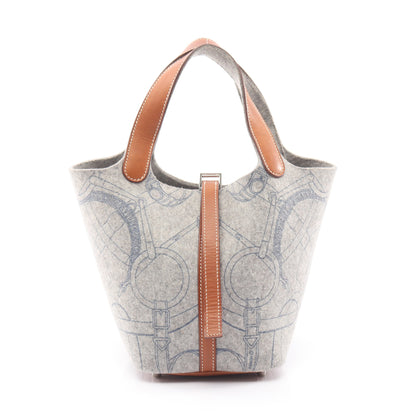 ピコタンPM フォーブ ハンドバッグ フェルト ヴォースイフト グレー ブラウン シルバー金具 □L刻印 エルメス バッグ HERMES