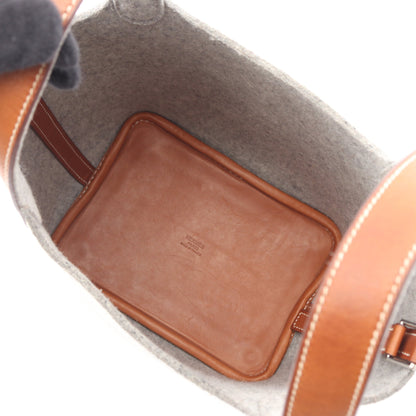 ピコタンPM フォーブ ハンドバッグ フェルト ヴォースイフト グレー ブラウン シルバー金具 □L刻印 エルメス バッグ HERMES