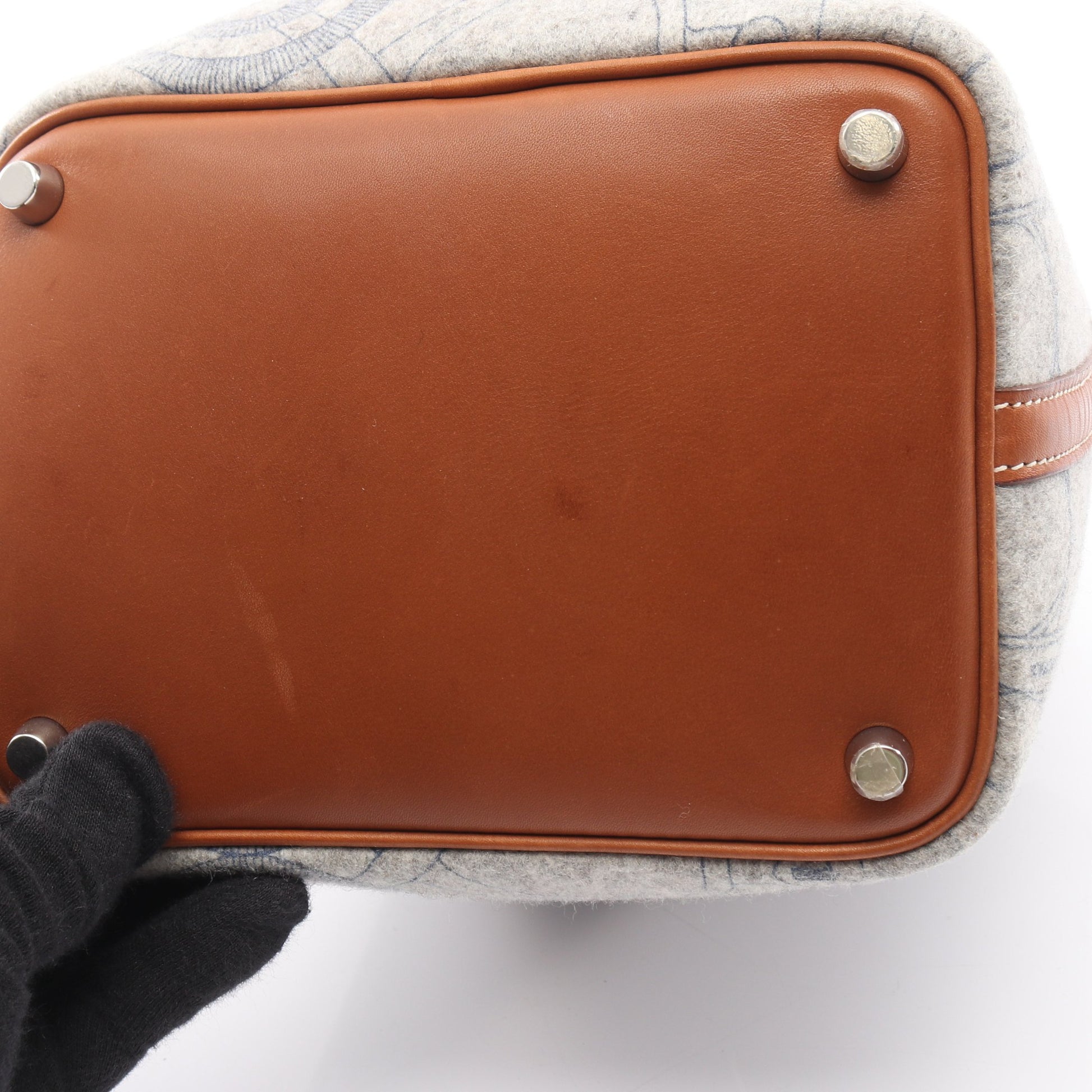 ピコタンPM フォーブ ハンドバッグ フェルト ヴォースイフト グレー ブラウン シルバー金具 □L刻印 エルメス バッグ HERMES