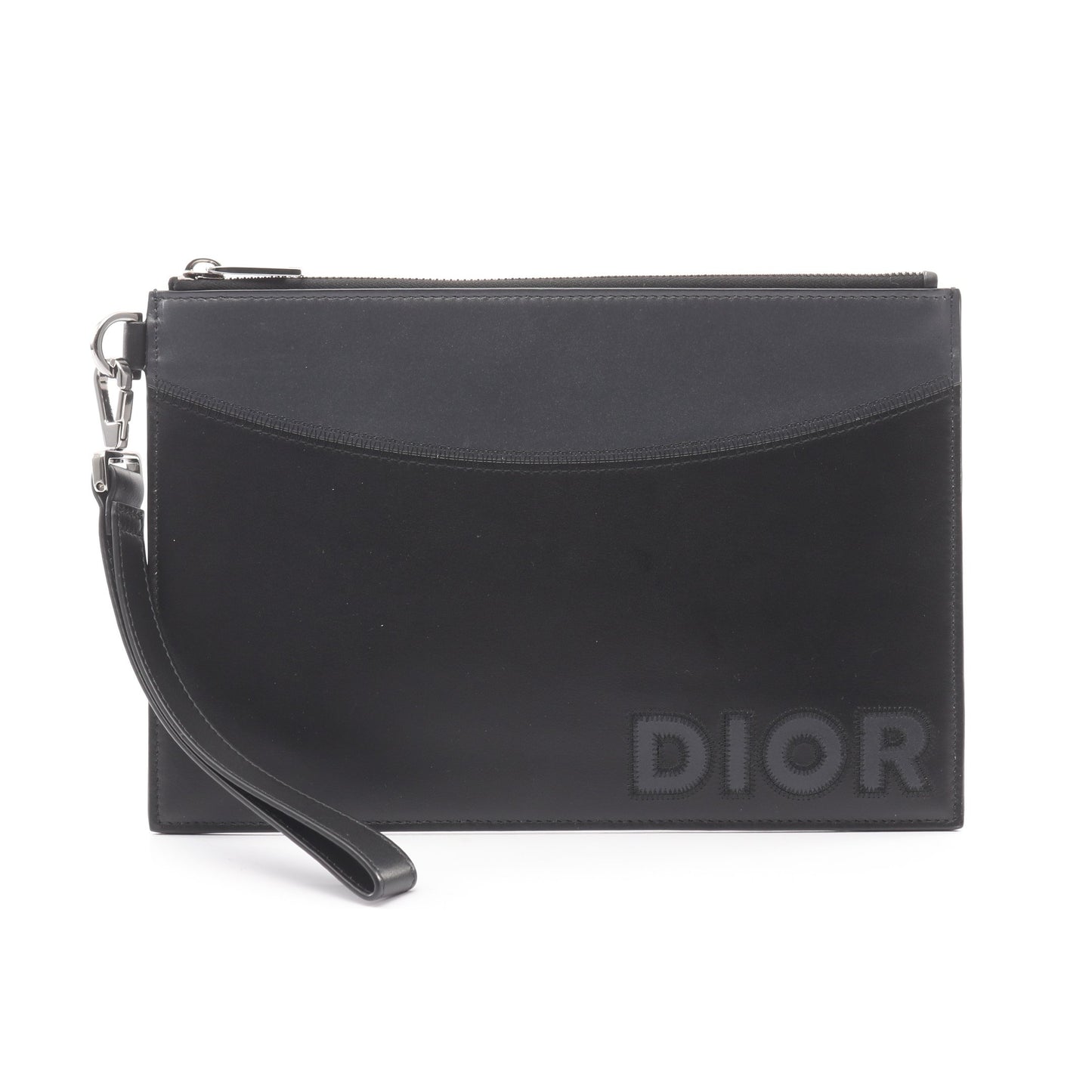 クラッチバッグ ロゴ レザー ブラック ダークグレー バイカラー ディオール バッグ DIOR