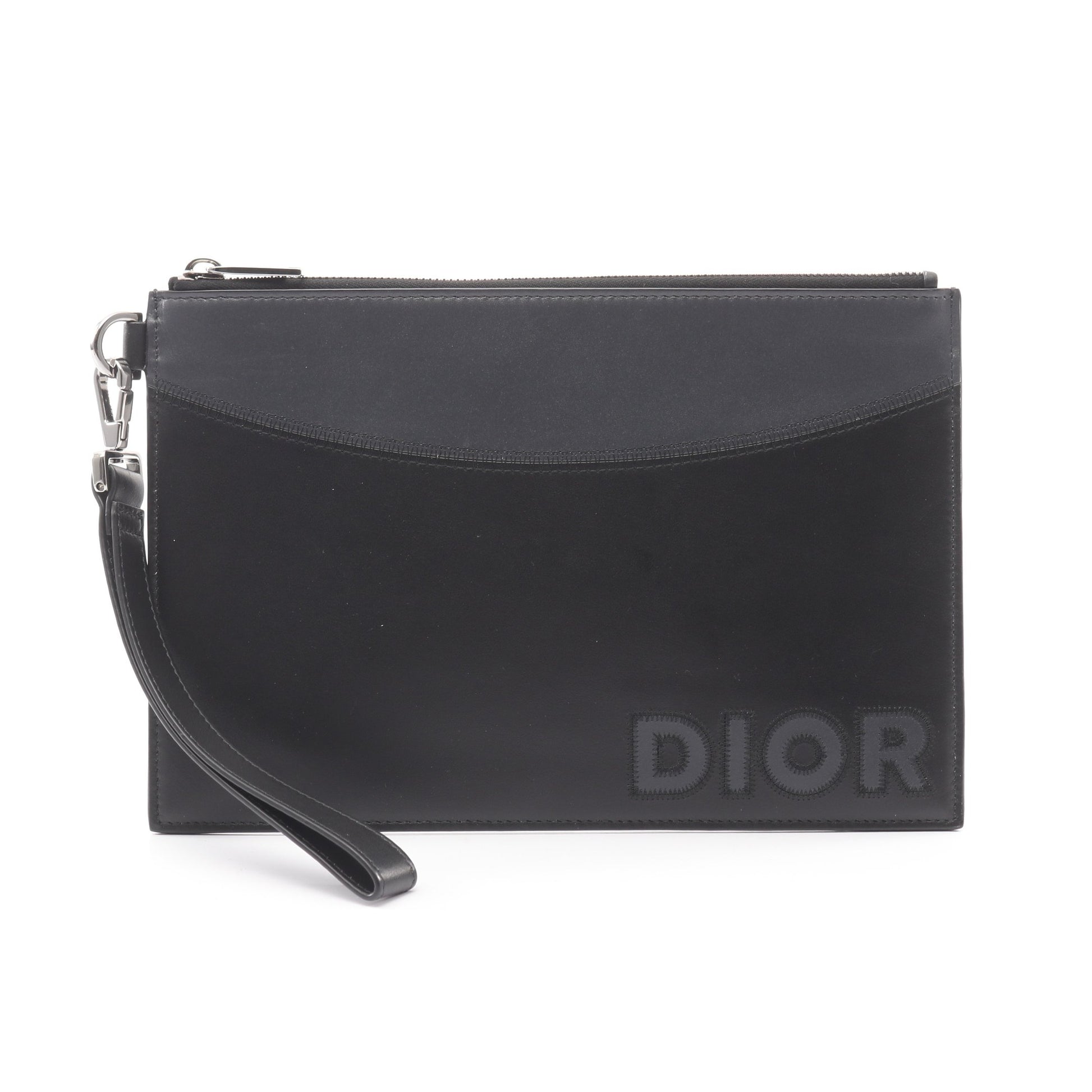 クラッチバッグ ロゴ レザー ブラック ダークグレー バイカラー ディオール バッグ DIOR