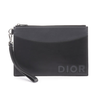 クラッチバッグ ロゴ レザー ブラック ダークグレー バイカラー ディオール バッグ DIOR