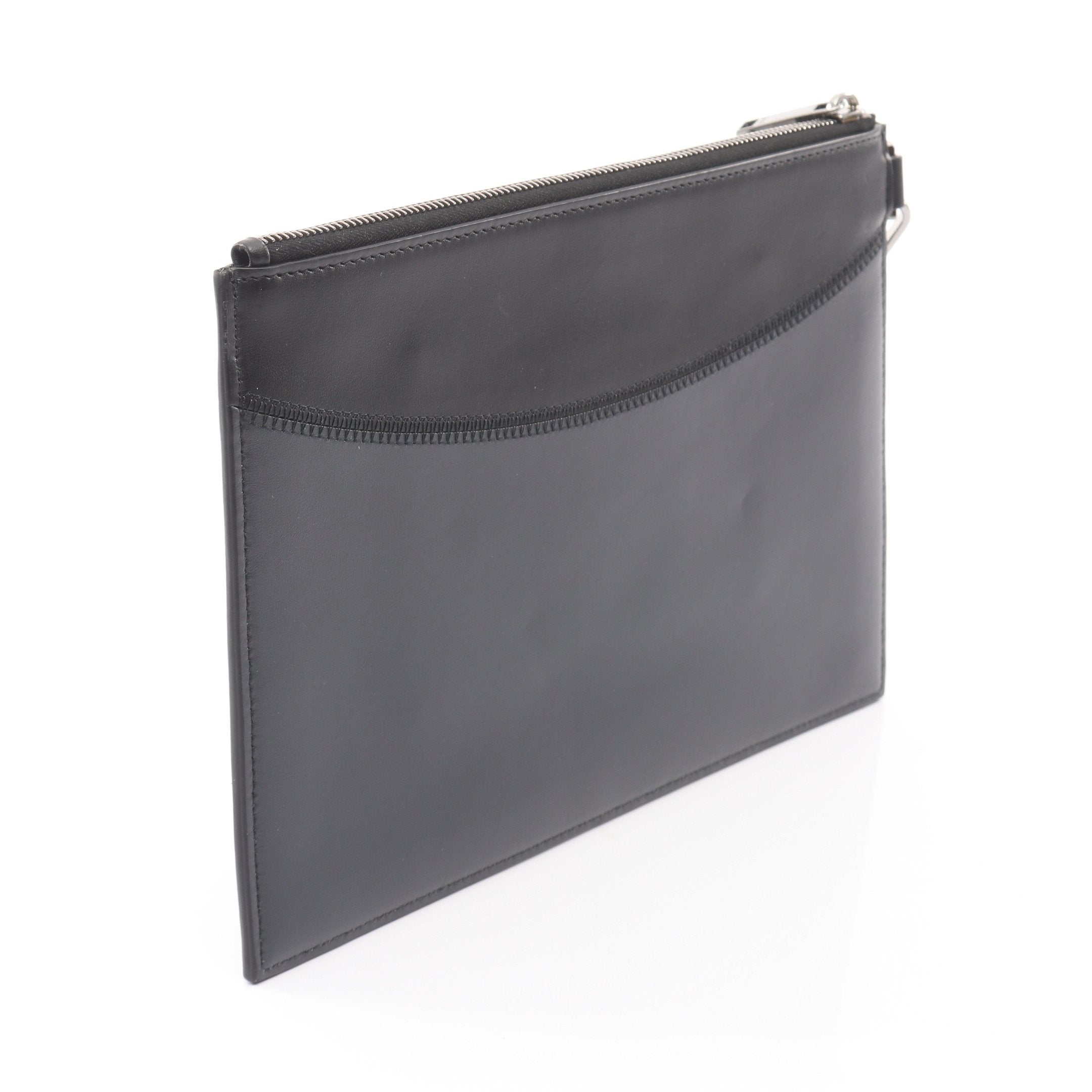 クラッチバッグ ロゴ レザー ブラック ダークグレー バイカラー