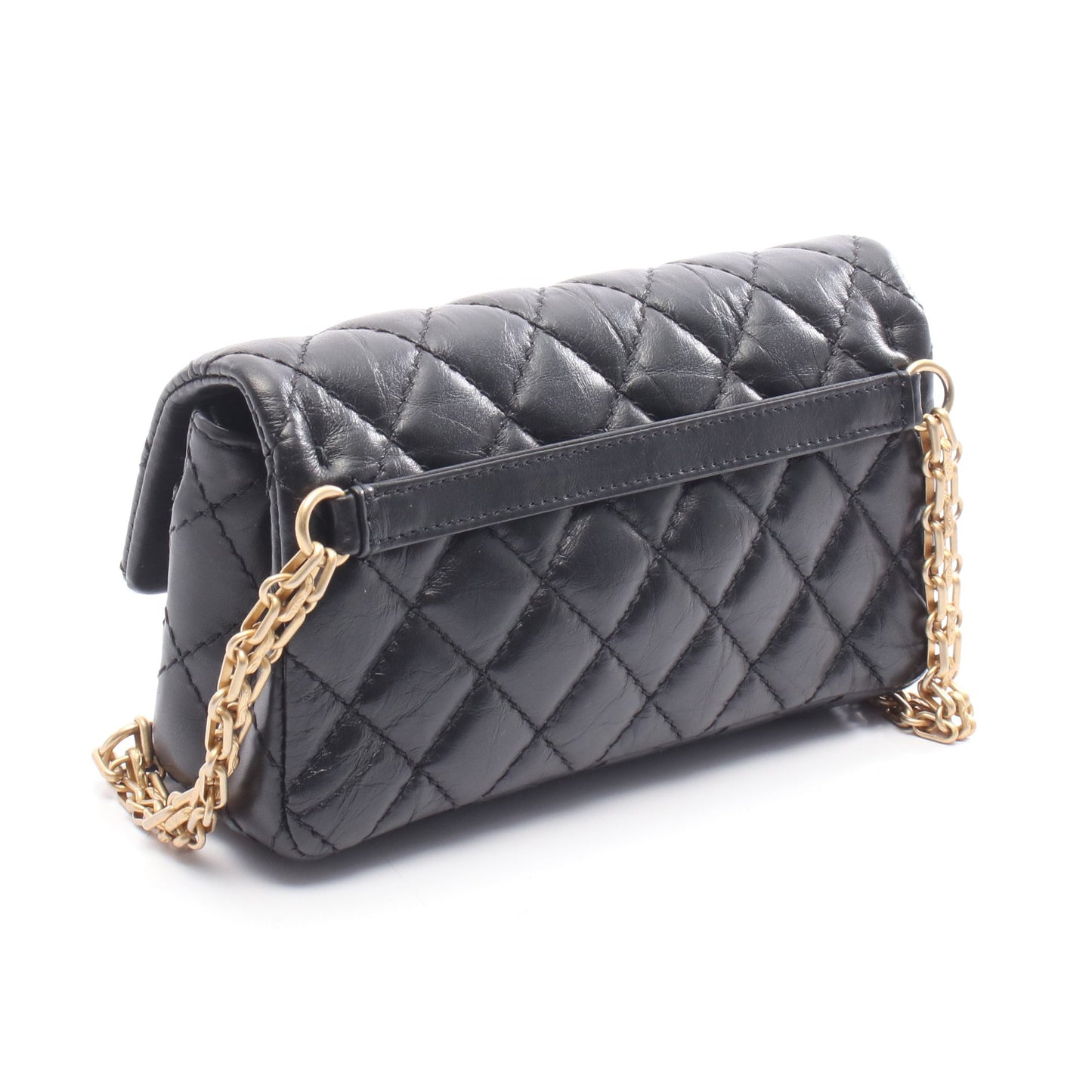 2.55 ミニマトラッセ Wチェーンショルダーバッグ レザー ブラック ゴールド金具 シャネル バッグ CHANEL