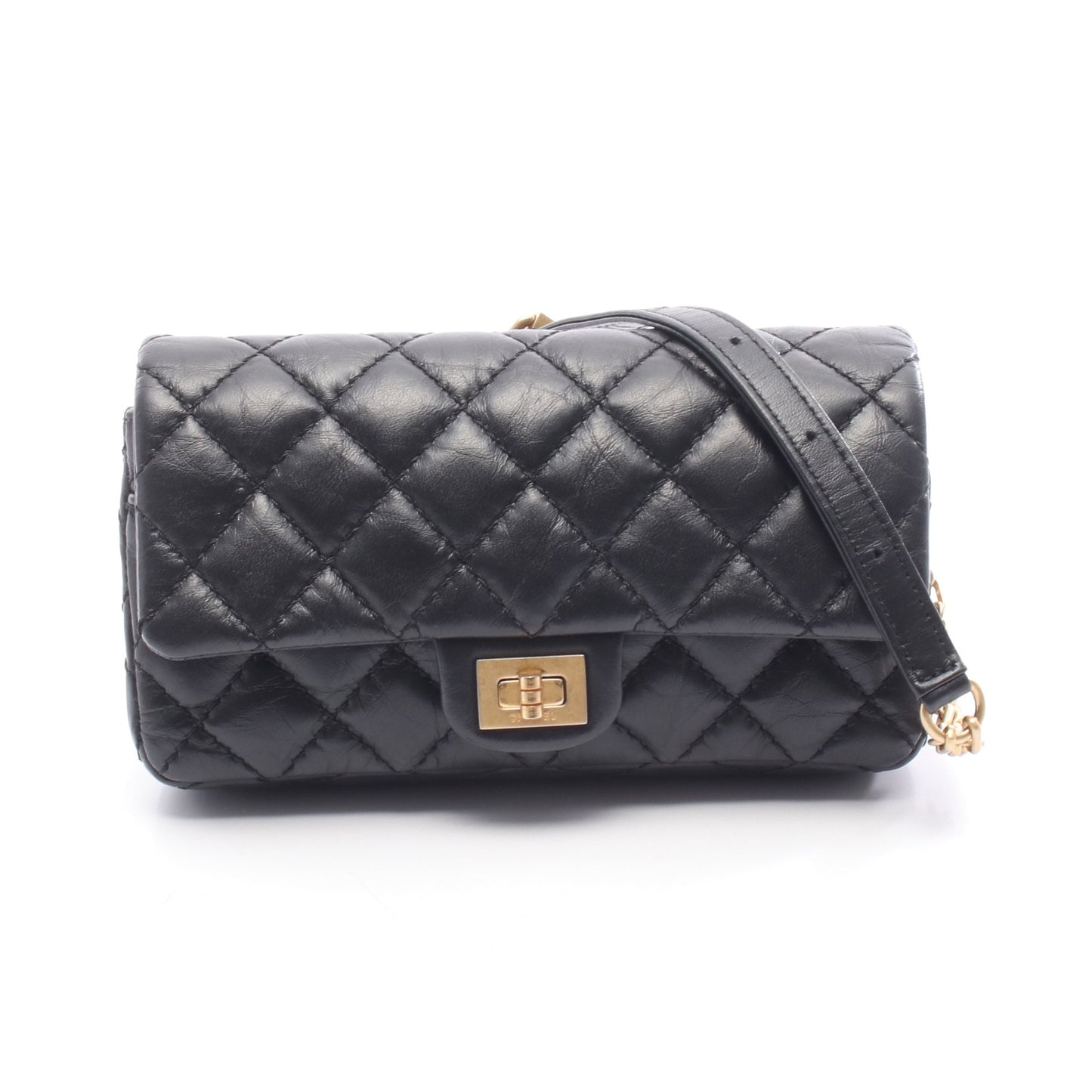 2.55 ミニマトラッセ Wチェーンショルダーバッグ レザー ブラック ゴールド金具 シャネル バッグ CHANEL