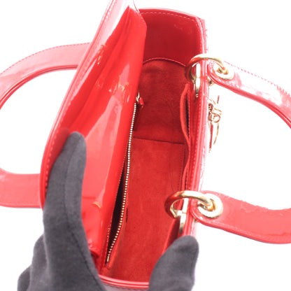 レディディオール スモール ハンドバッグ エナメルレザー レッド 2WAY クリスチャンディオール バッグ Christian Dior