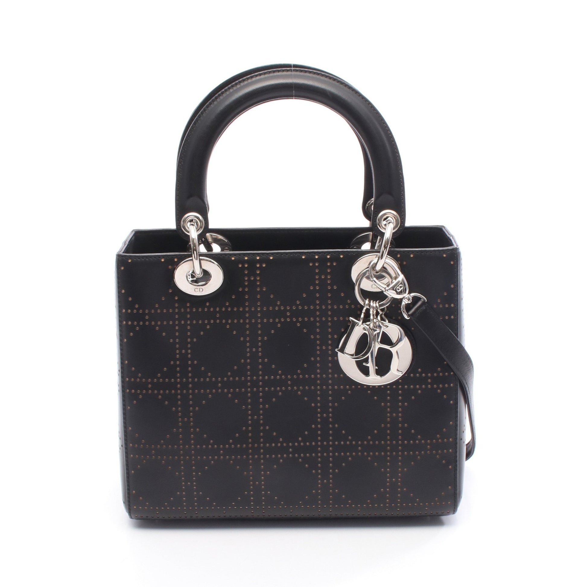 LADY DIOR レディディオール ハンドバッグ レザー ブラック 2WAY クリスチャンディオール バッグ Christian Dior