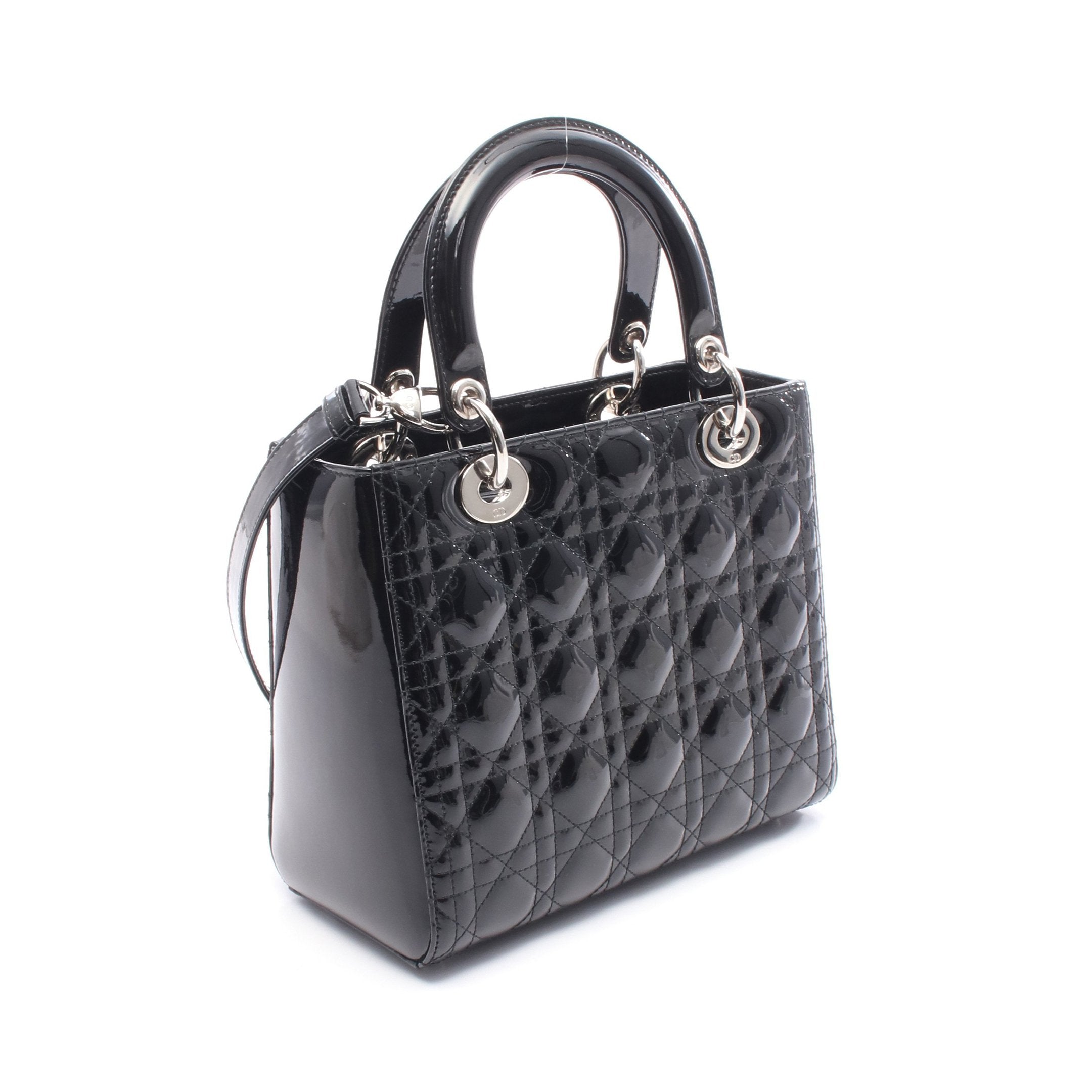 LADY DIOR レディディオール ハンドバッグ エナメルレザー ブラック