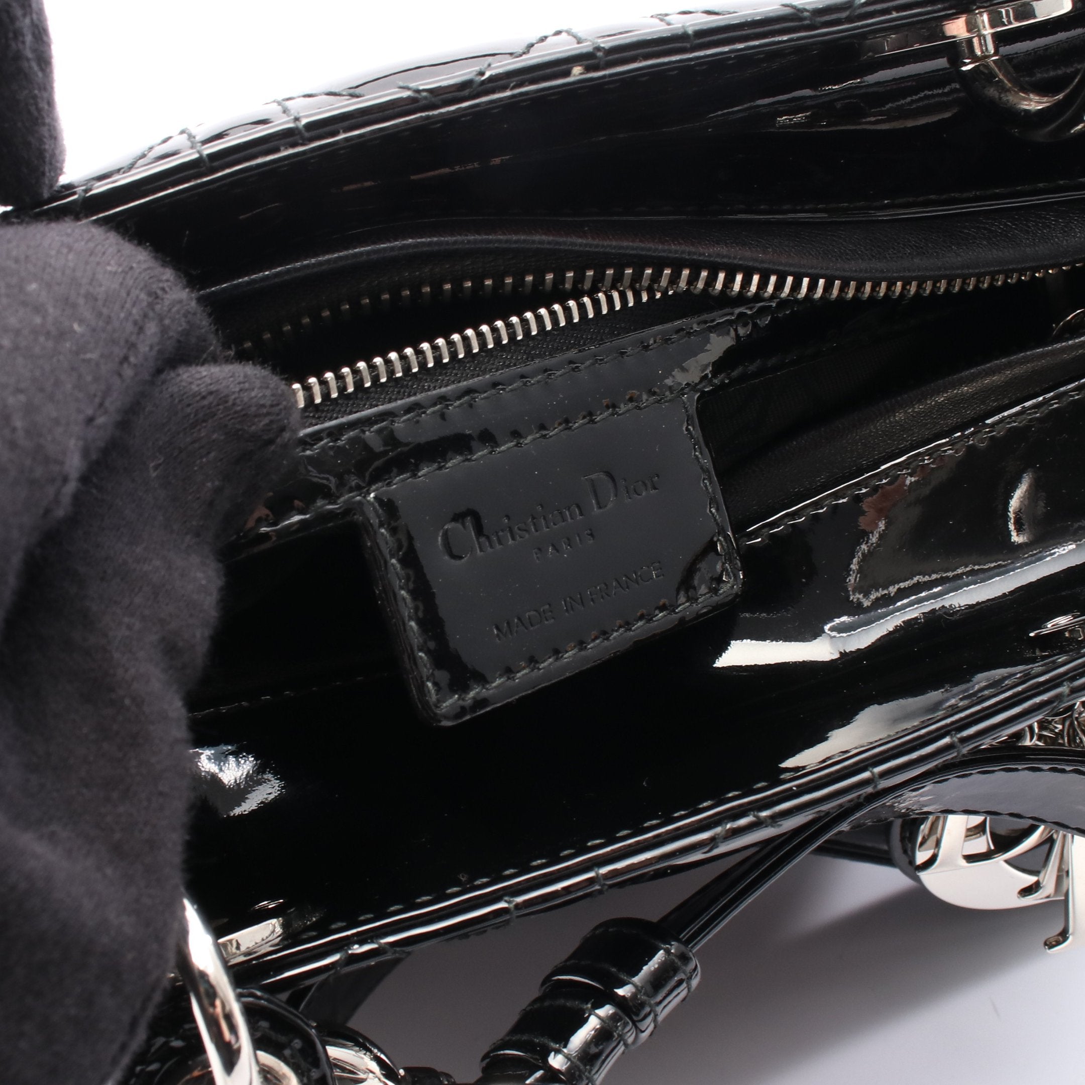 LADY DIOR レディディオール ハンドバッグ エナメルレザー ブラック