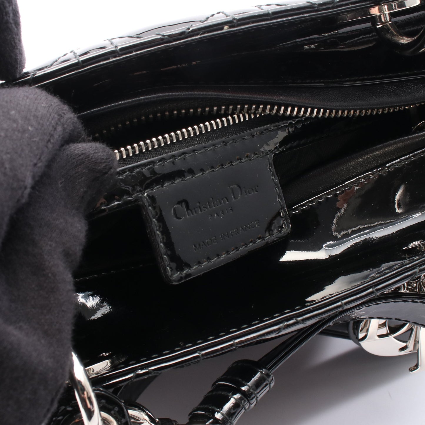 LADY DIOR レディディオール ハンドバッグ エナメルレザー ブラック 2WAY クリスチャンディオール バッグ Christian Dior