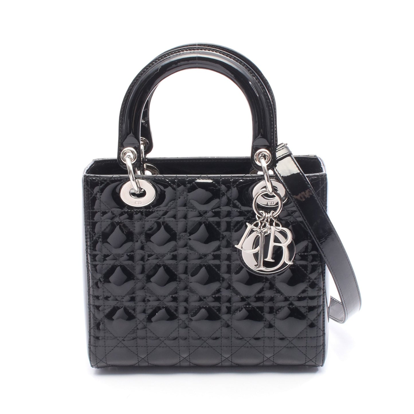 LADY DIOR レディディオール ハンドバッグ エナメルレザー ブラック 2WAY クリスチャンディオール バッグ Christian Dior