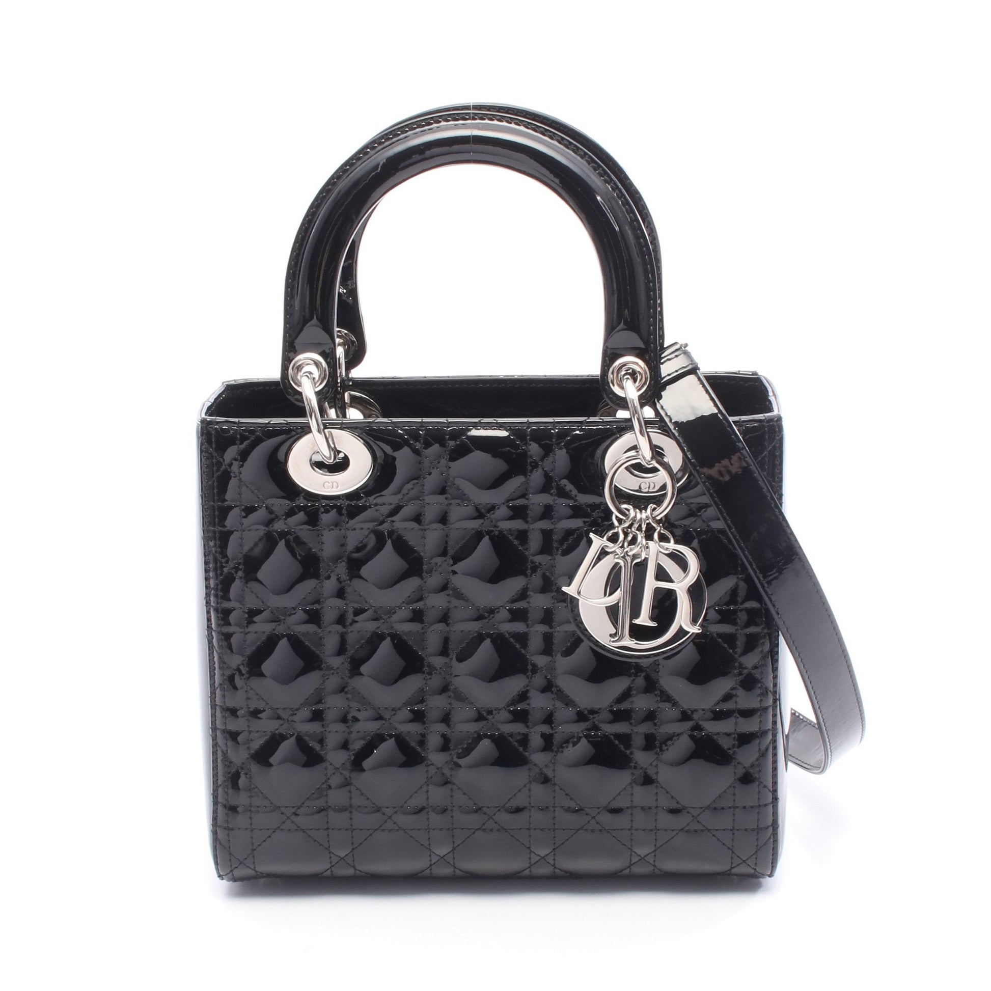 LADY DIOR レディディオール ハンドバッグ エナメルレザー ブラック 2WAY クリスチャンディオール バッグ Christian Dior