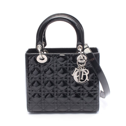 LADY DIOR レディディオール ハンドバッグ エナメルレザー ブラック 2WAY クリスチャンディオール バッグ Christian Dior