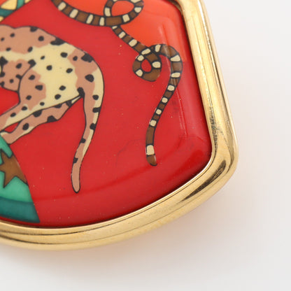 エマイユ ブローチ GP 七宝 ゴールド オレンジレッド マルチカラー エルメス アクセサリー HERMES