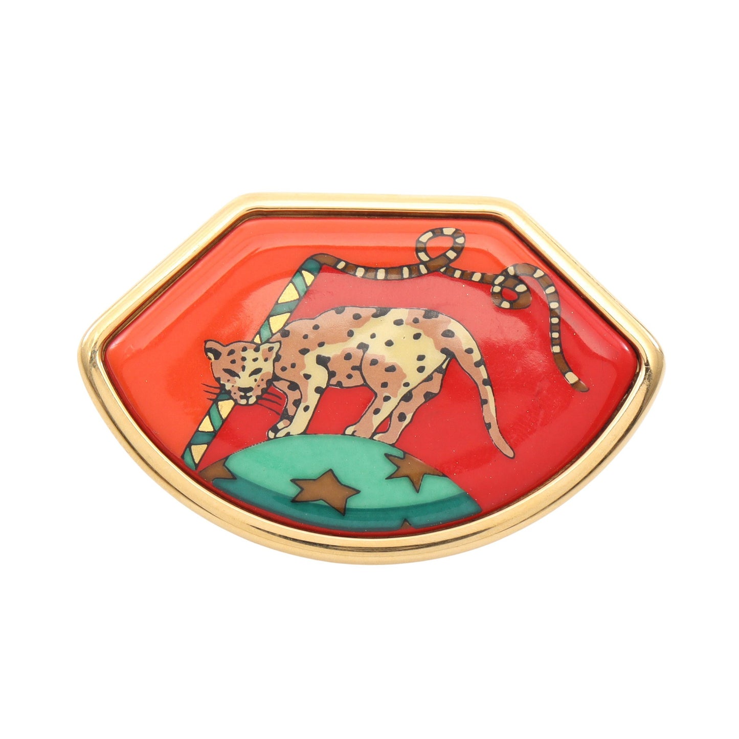 エマイユ ブローチ GP 七宝 ゴールド オレンジレッド マルチカラー エルメス アクセサリー HERMES