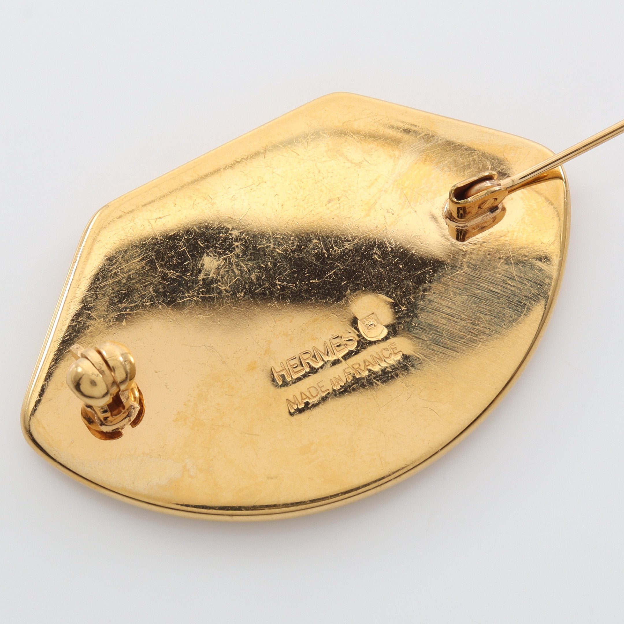 エマイユ ブローチ GP 七宝 ゴールド オレンジレッド マルチカラー