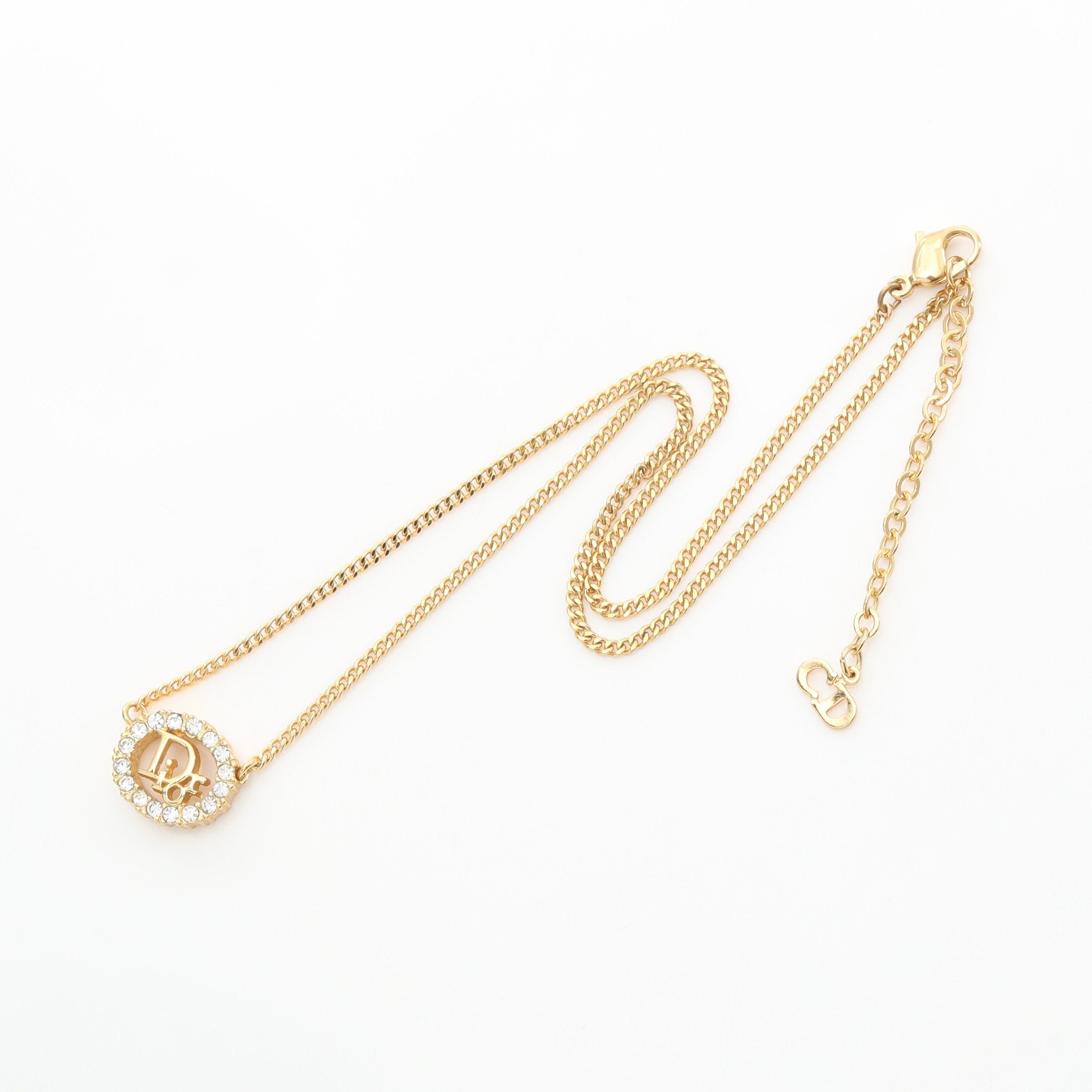 ロゴ ネックレス GP ラインストーン ゴールド クリア クリスチャン