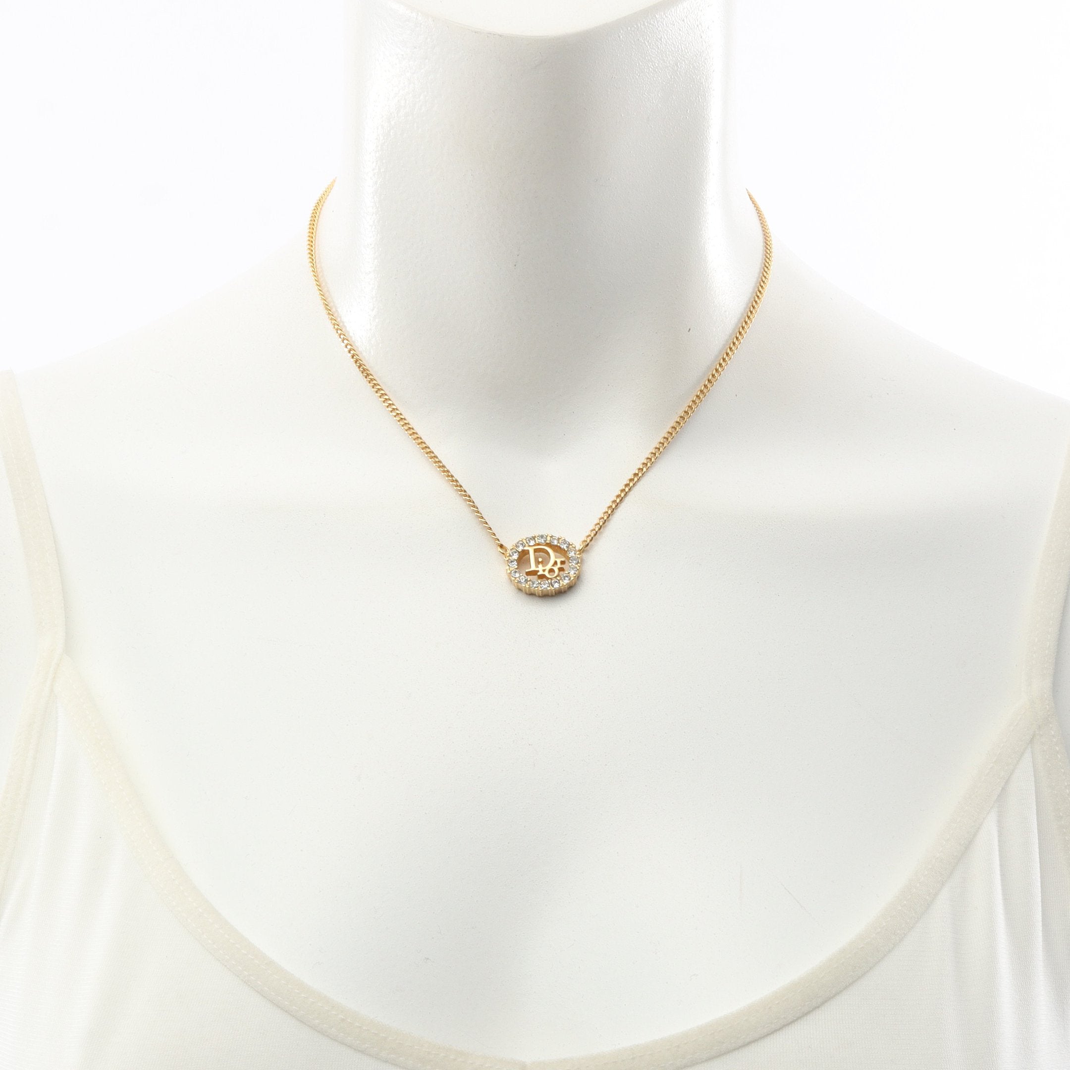 ロゴ ネックレス GP ラインストーン ゴールド クリア クリスチャン