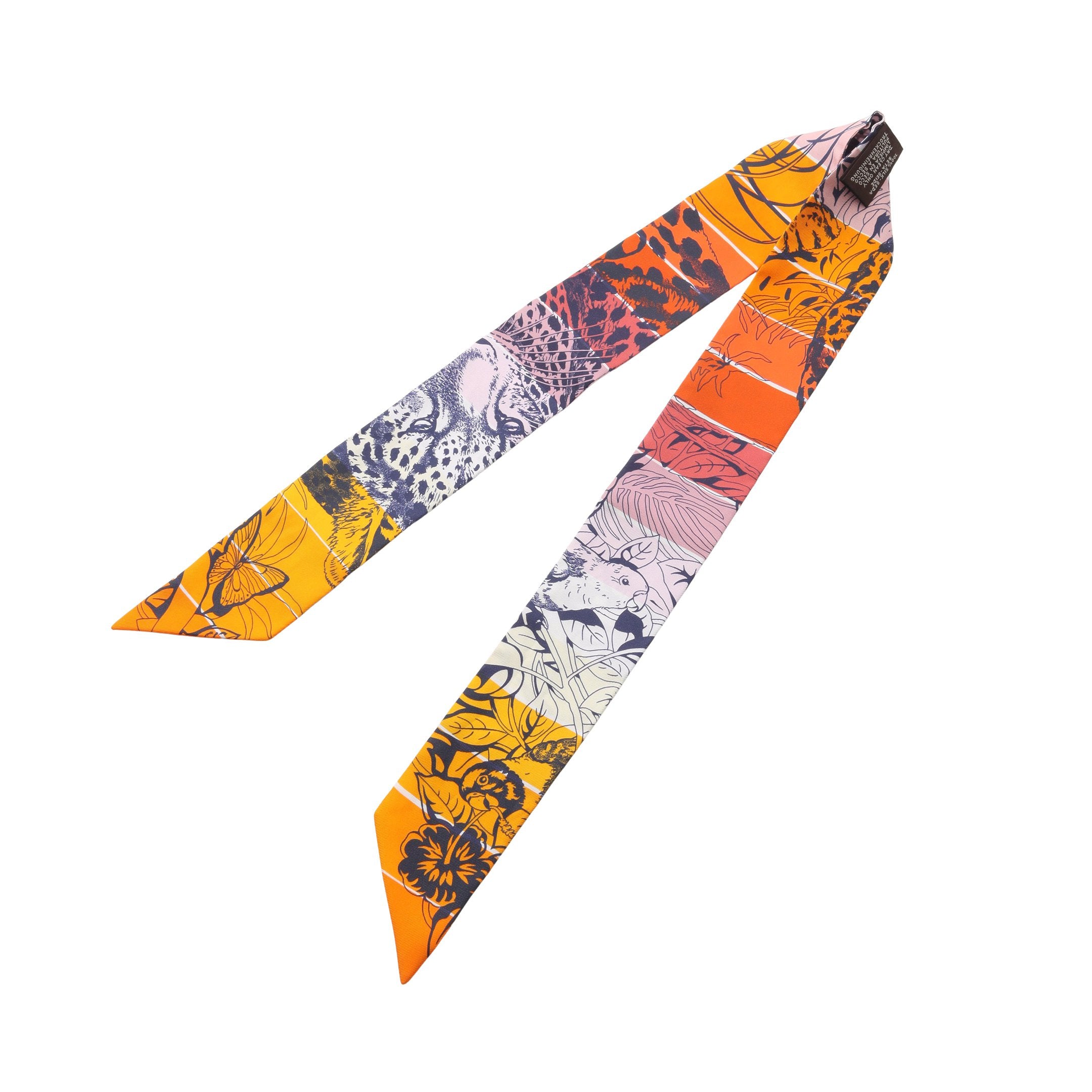 ツイリー JUNGLE LOVE リボン スカーフ シルク オレンジ マルチカラー