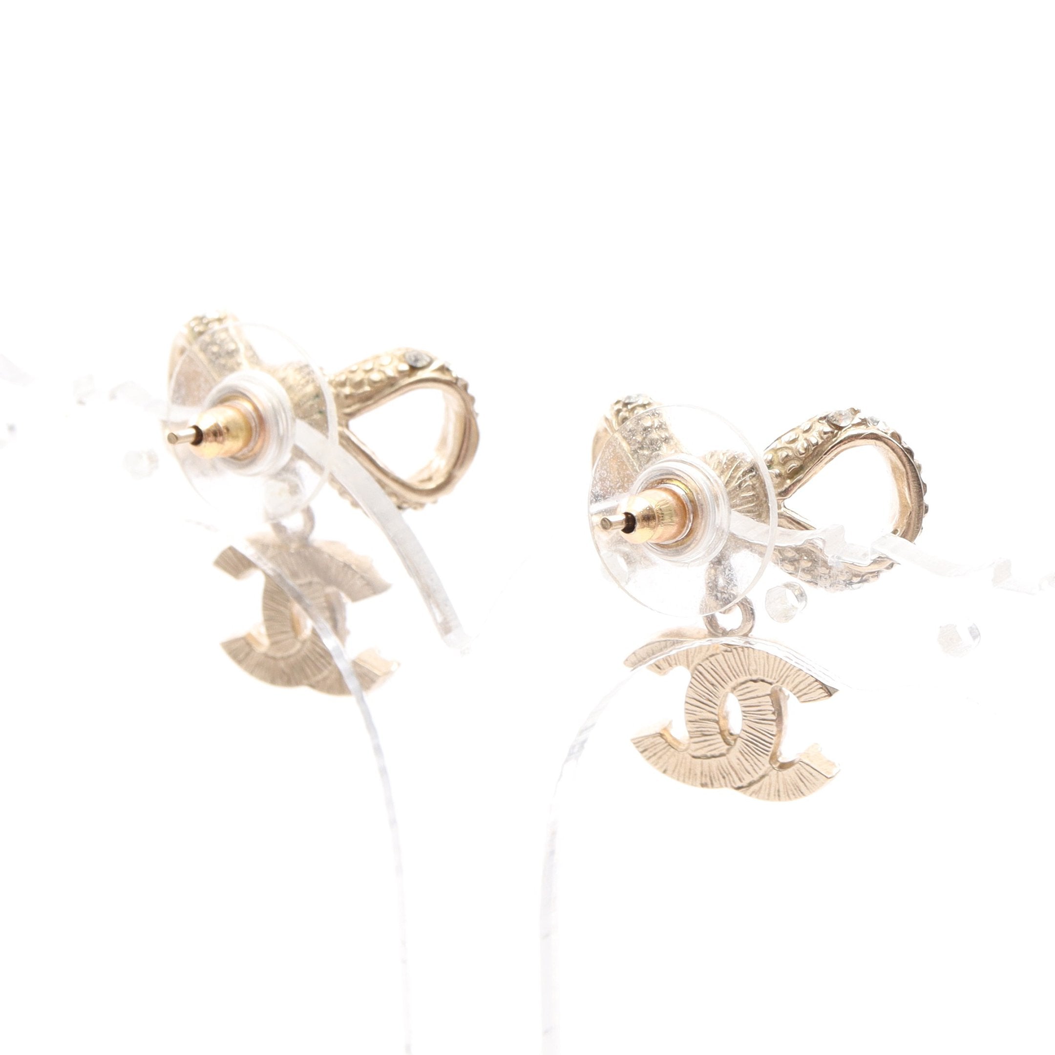 ココマーク リボン ピアス GP ラインストーン ゴールド クリア S14P