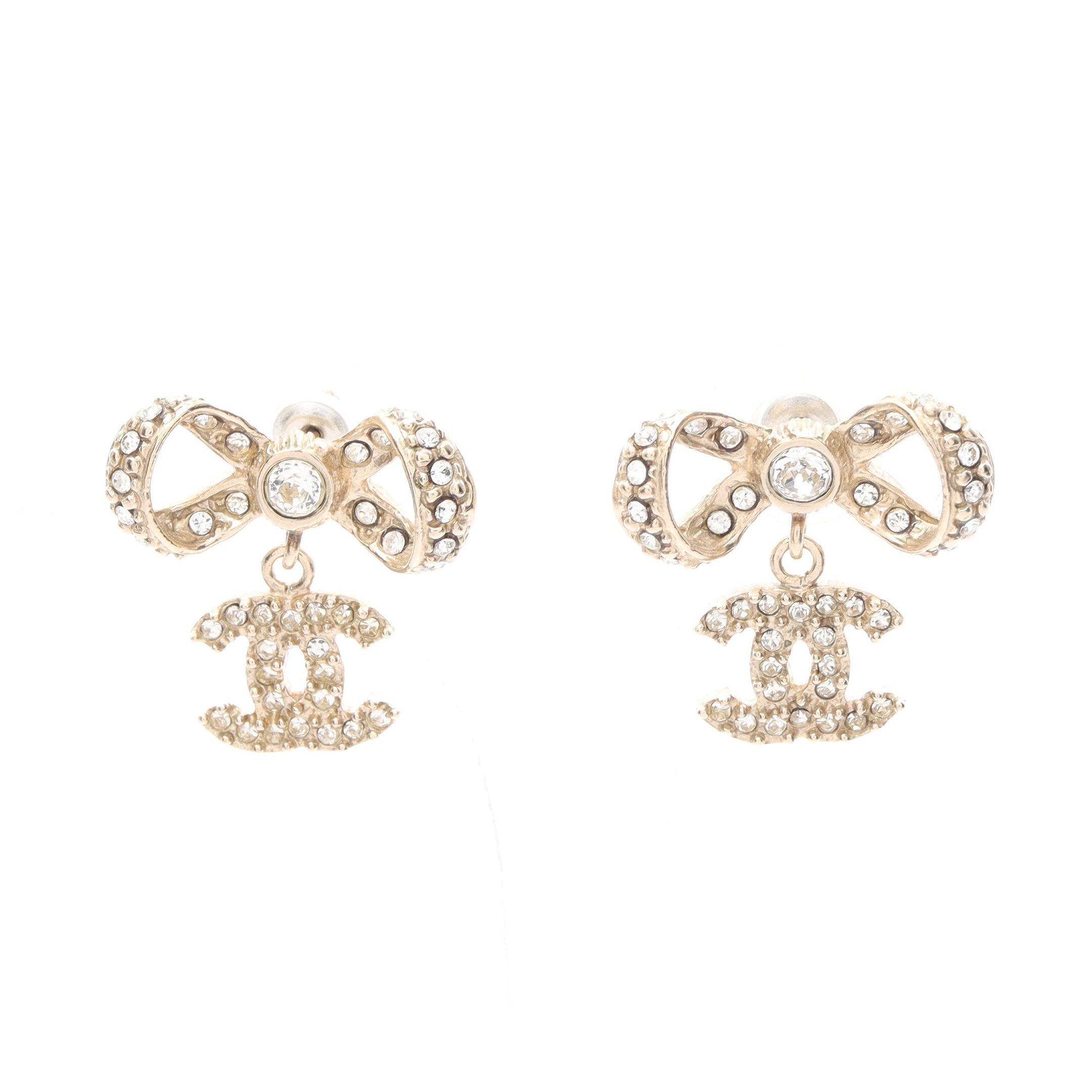 ココマーク リボン ピアス GP ラインストーン ゴールド クリア S14P