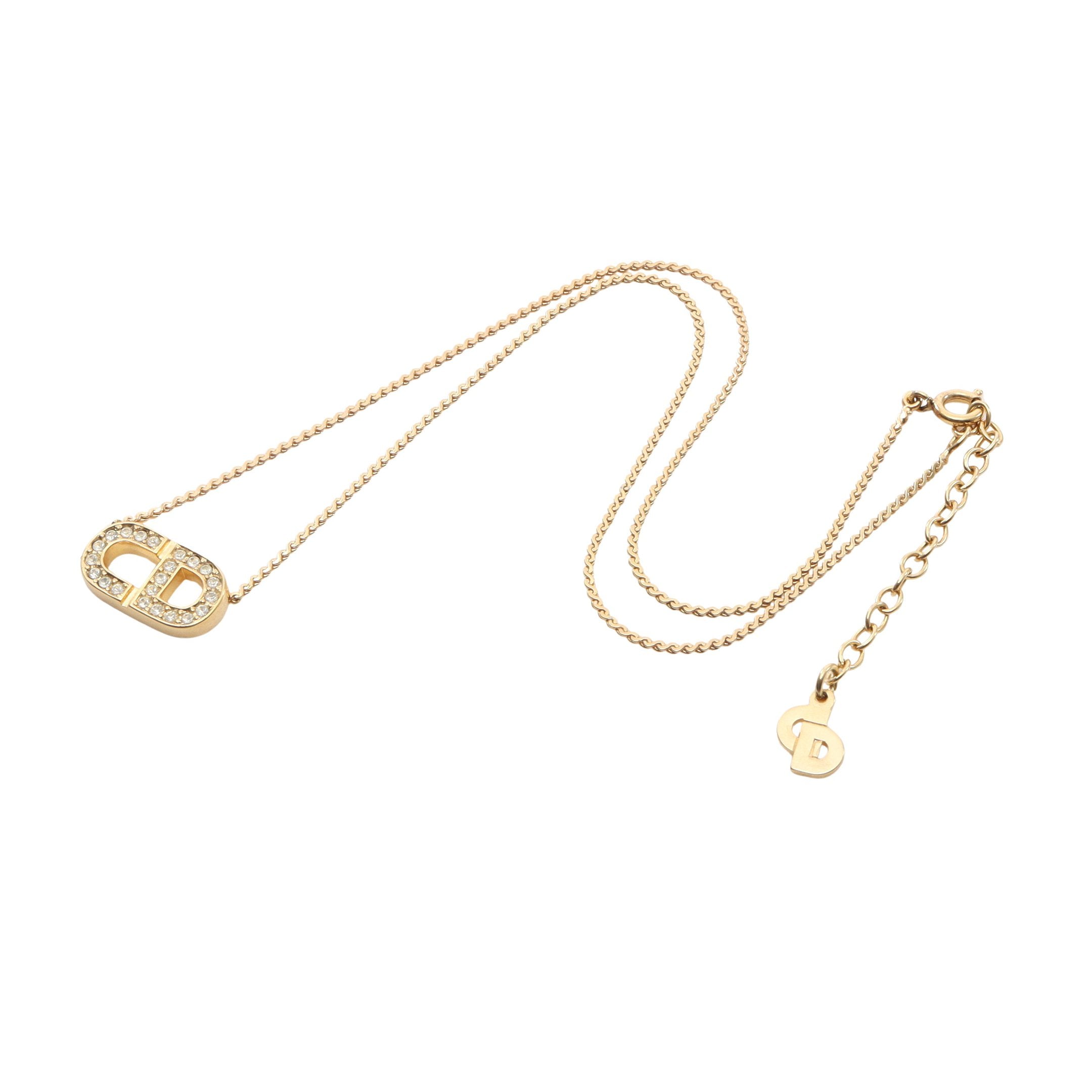 CDロゴ ネックレス GP ラインストーン ゴールド クリア クリスチャン