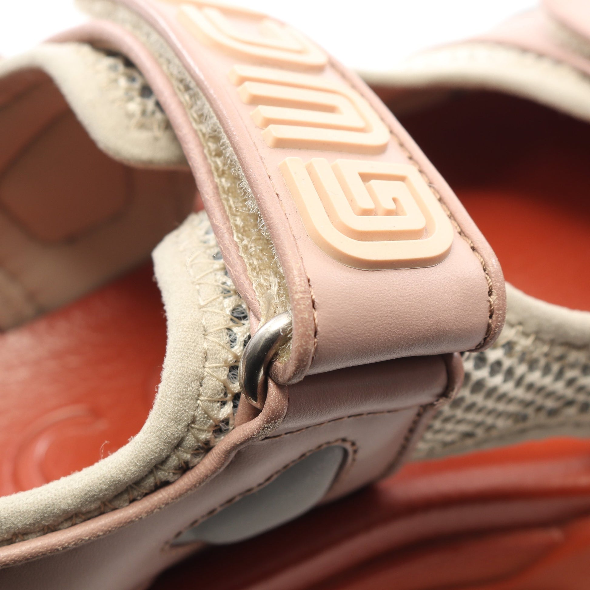 ベルクロ サンダル レザー ファブリック ダスティピンク マルチカラー グッチ シューズ GUCCI