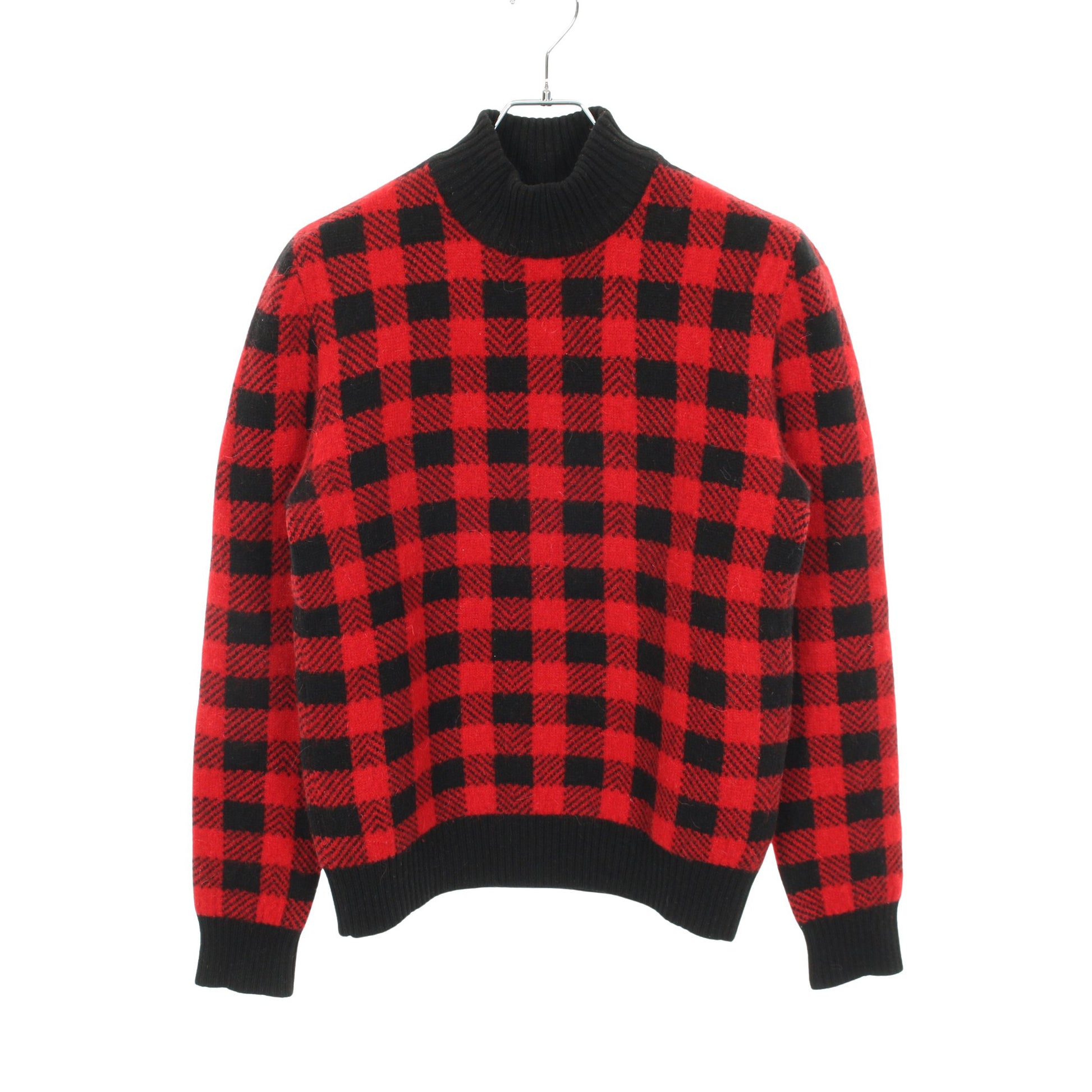 ニット ギンガムチェック ウール アルパカ レッド ブラック サンローランパリ トップス SAINT LAURENT PARIS