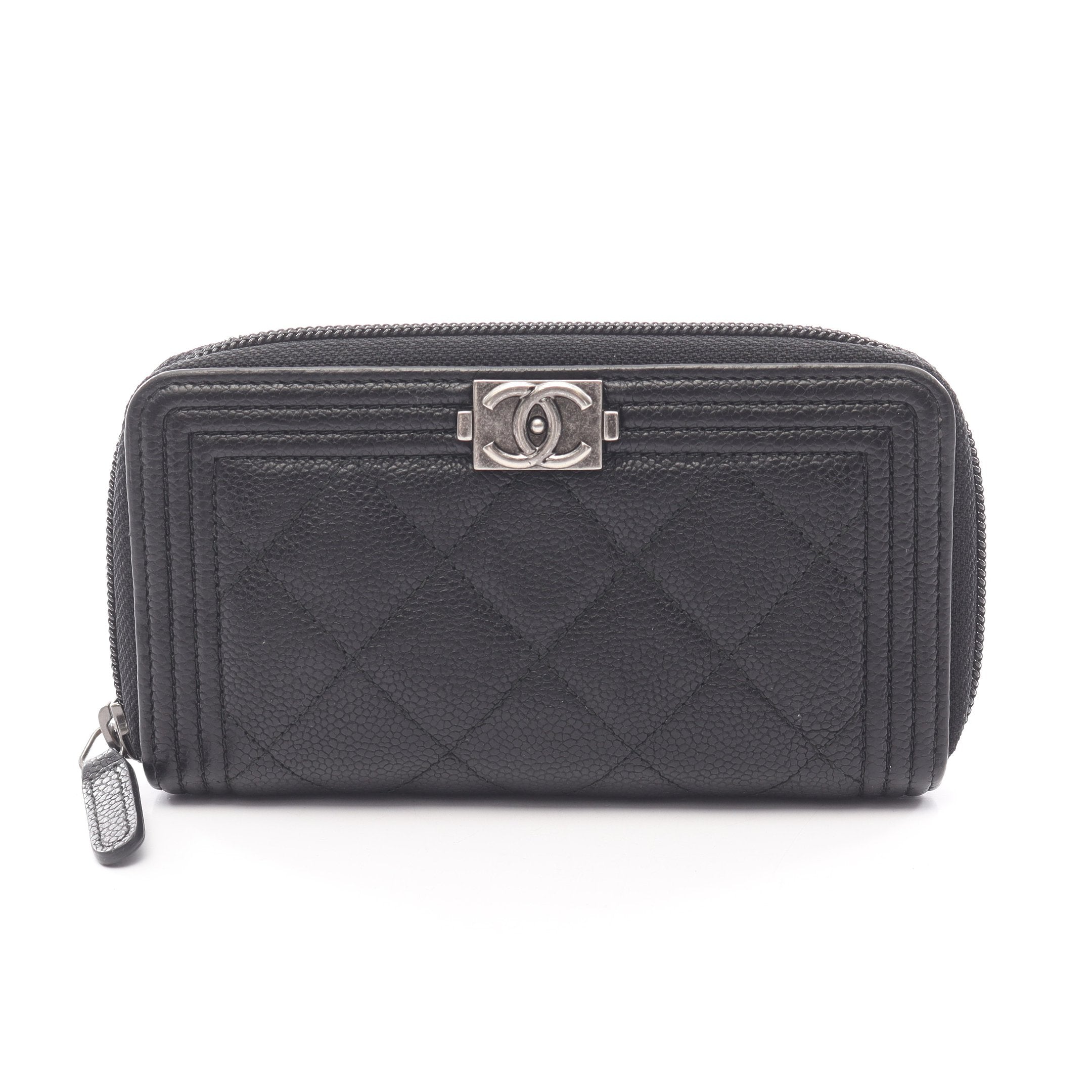 CHANELノベルティレザーラウンドファスナー長財布ブラックシルバー CHANEL（シャネル） 本物保証 箱付 ココマーク ロゴ ラウンド