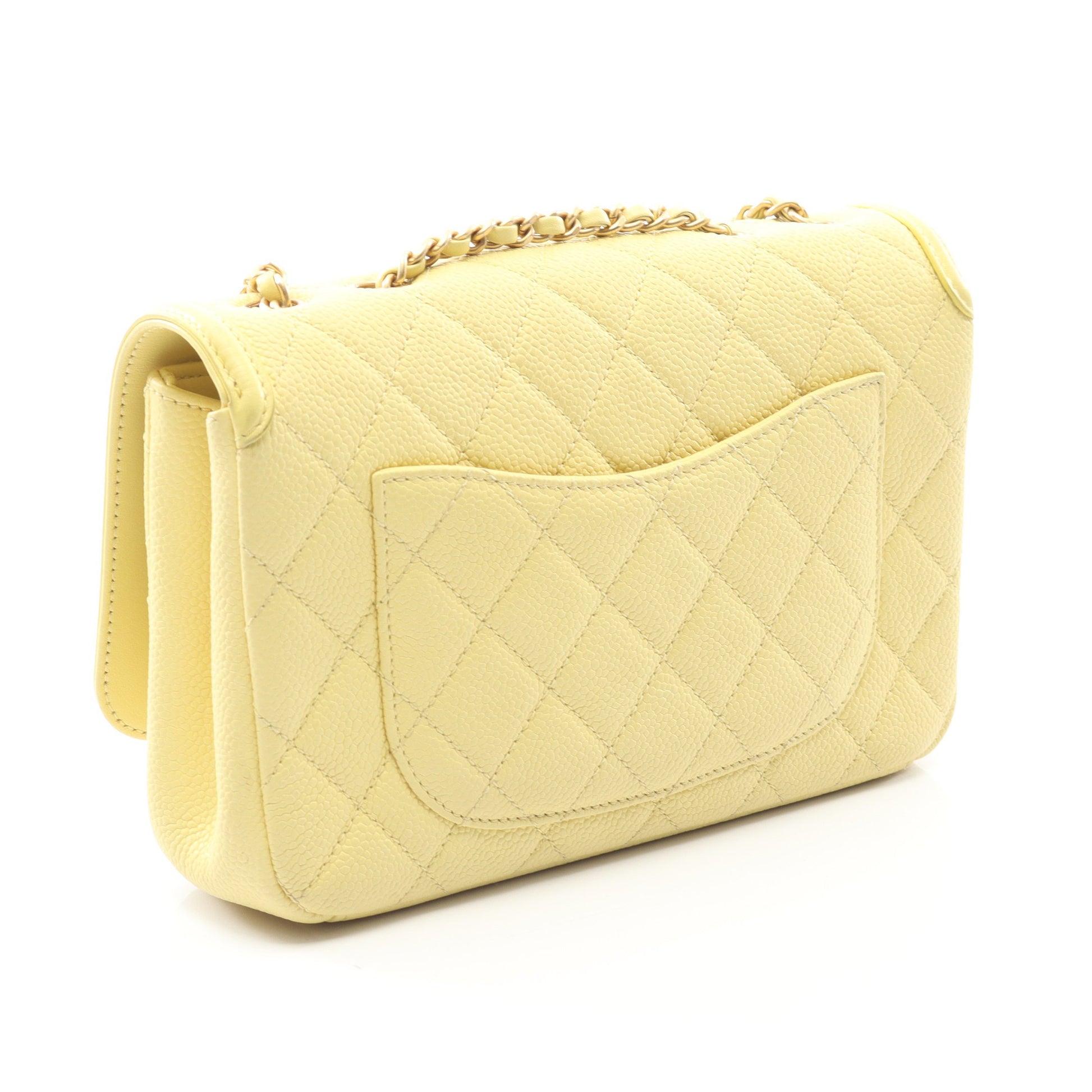 CCフィリグリー チェーンショルダーバッグ キャビアスキン ライトイエロー ゴールド金具 シャネル バッグ CHANEL