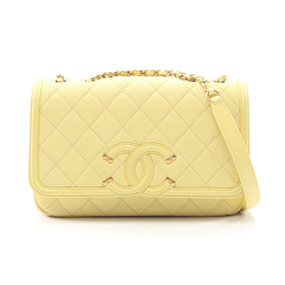CCフィリグリー チェーンショルダーバッグ キャビアスキン ライトイエロー ゴールド金具 シャネル バッグ CHANEL