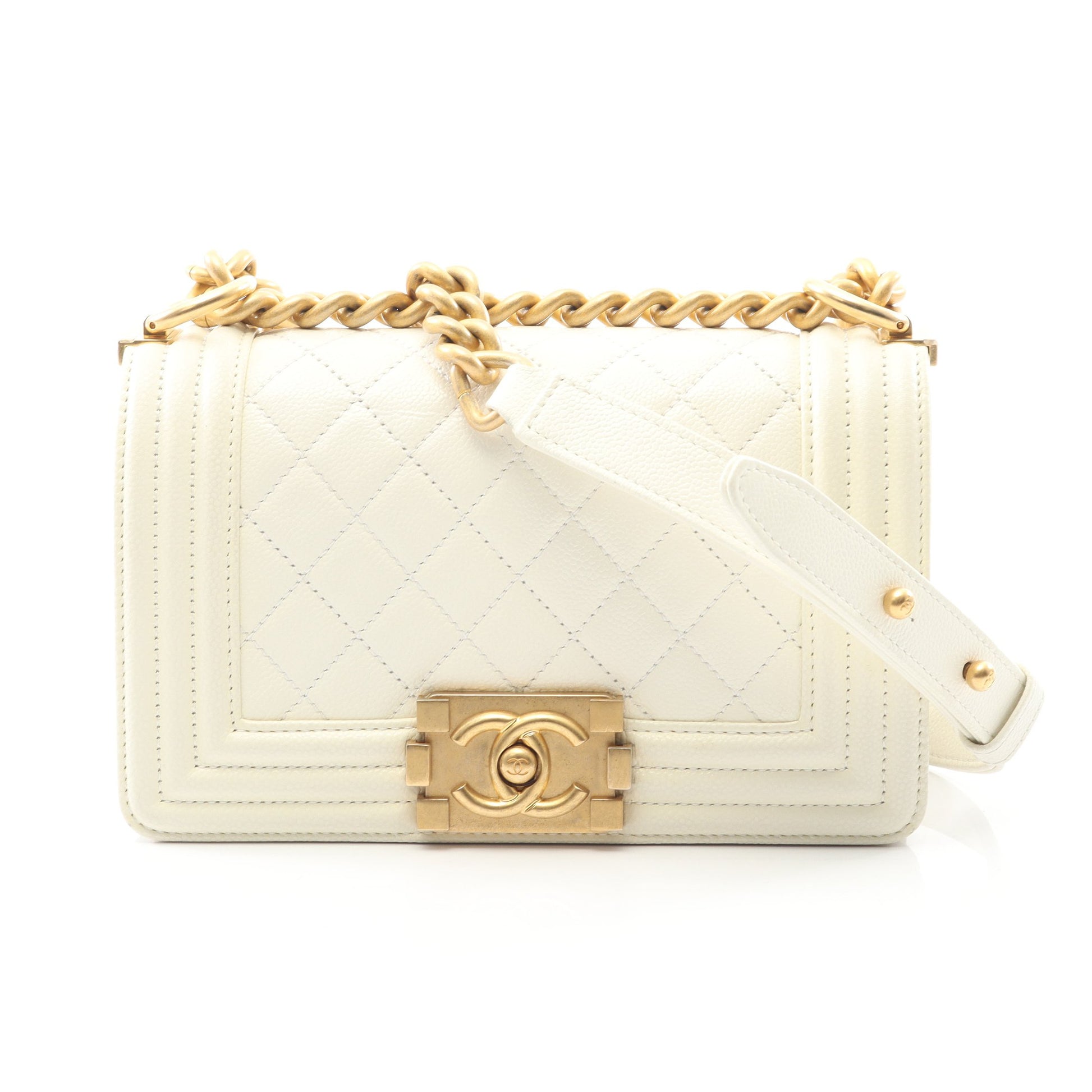 ボーイシャネル スモール チェーンショルダーバッグ キャビアスキン ホワイト ゴールド金具 シャネル バッグ CHANEL