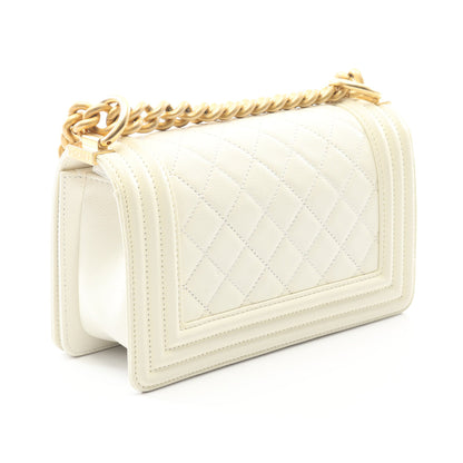ボーイシャネル スモール チェーンショルダーバッグ キャビアスキン ホワイト ゴールド金具 シャネル バッグ CHANEL