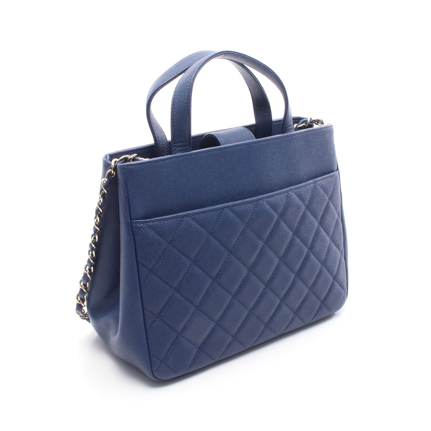 ビジネスアフィニティ マトラッセ チェーンショルダーバッグ キャビアスキン ブルー ゴールド金具 2WAY シャネル バッグ CHANEL