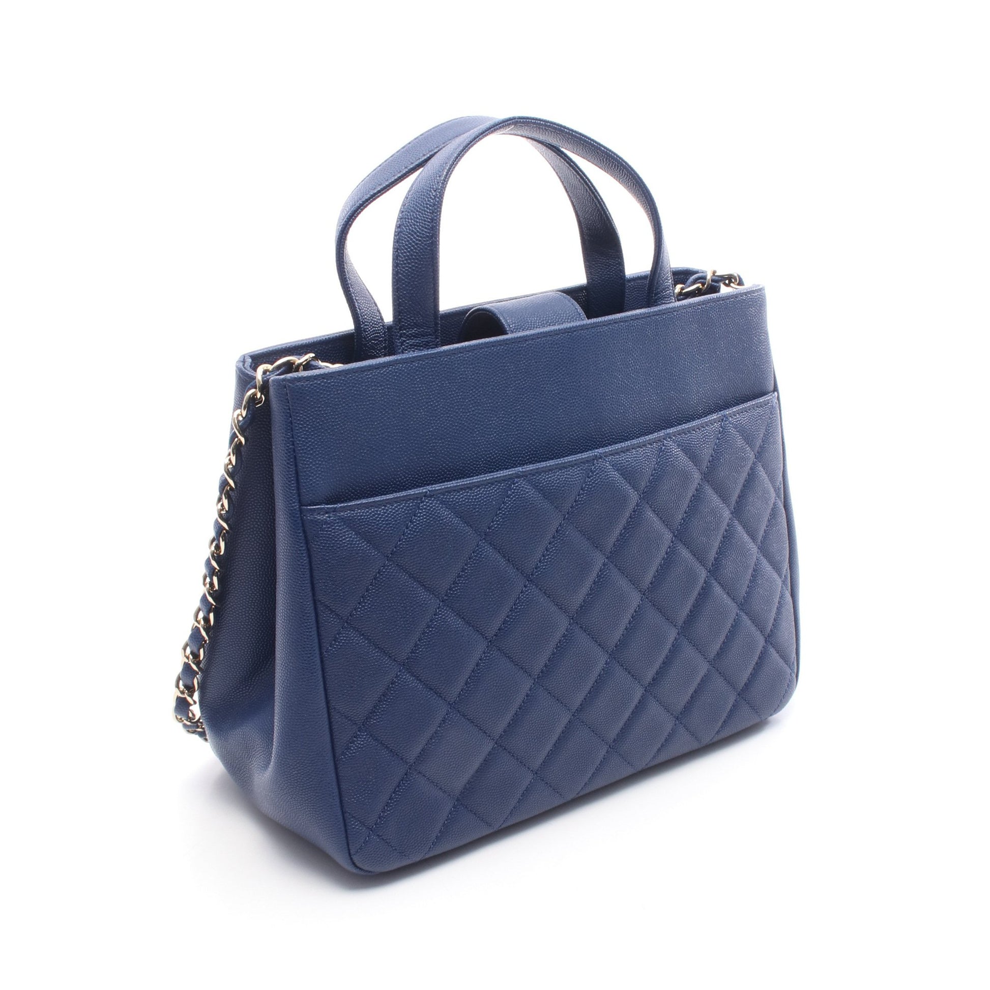ビジネスアフィニティ マトラッセ チェーンショルダーバッグ キャビアスキン ブルー ゴールド金具 2WAY シャネル バッグ CHANEL