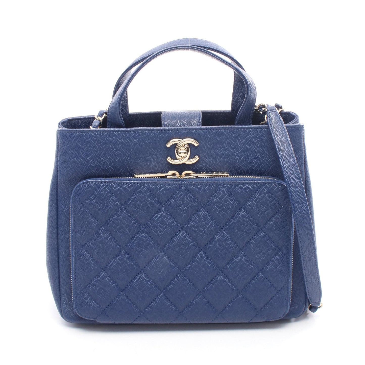 ビジネスアフィニティ マトラッセ チェーンショルダーバッグ キャビアスキン ブルー ゴールド金具 2WAY シャネル バッグ CHANEL