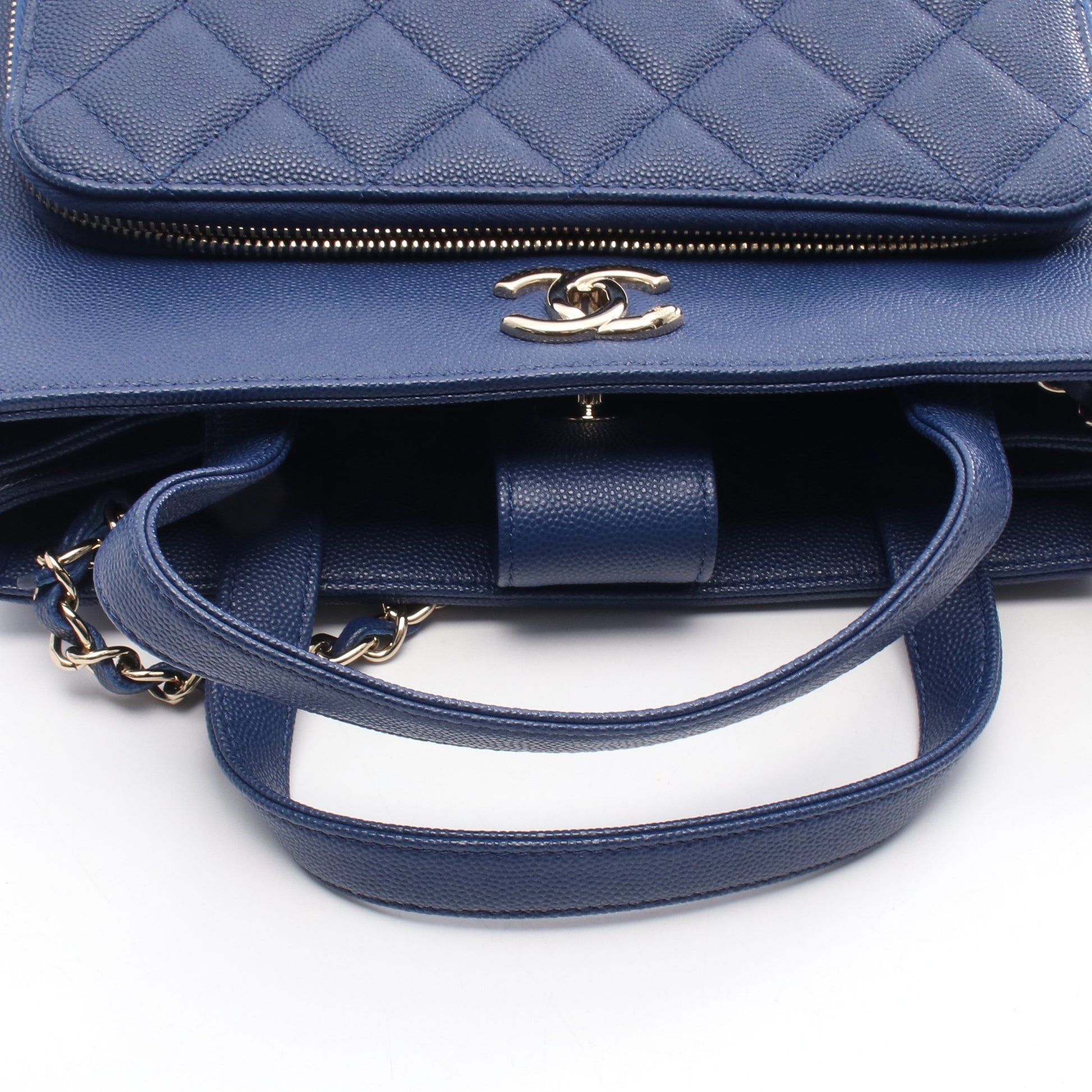 ビジネスアフィニティ マトラッセ チェーンショルダーバッグ キャビアスキン ブルー ゴールド金具 2WAY シャネル バッグ CHANEL
