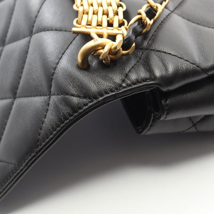 マトラッセ チェーンショルダーバッグ ラムスキン ブラック ゴールド金具 シャネル バッグ CHANEL