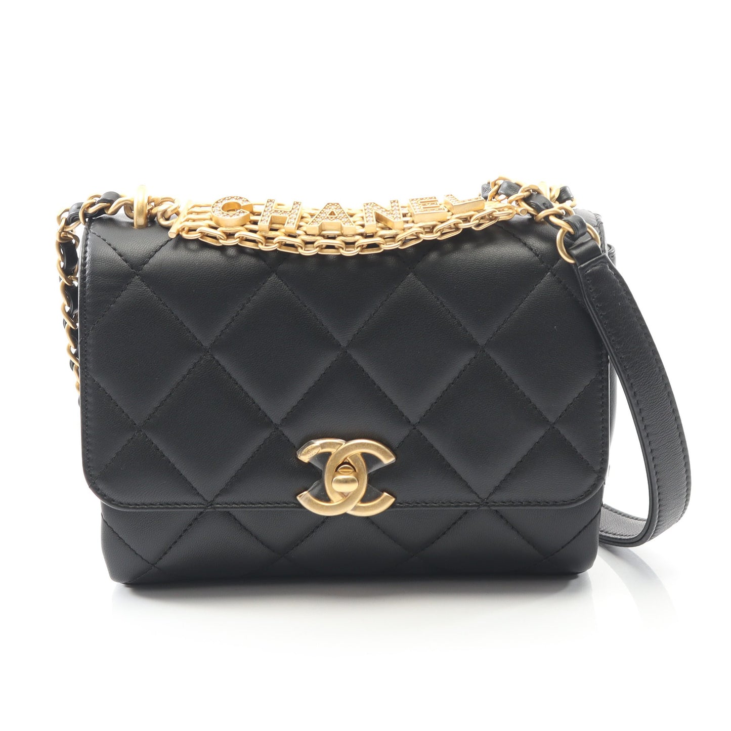 マトラッセ チェーンショルダーバッグ ラムスキン ブラック ゴールド金具 シャネル バッグ CHANEL