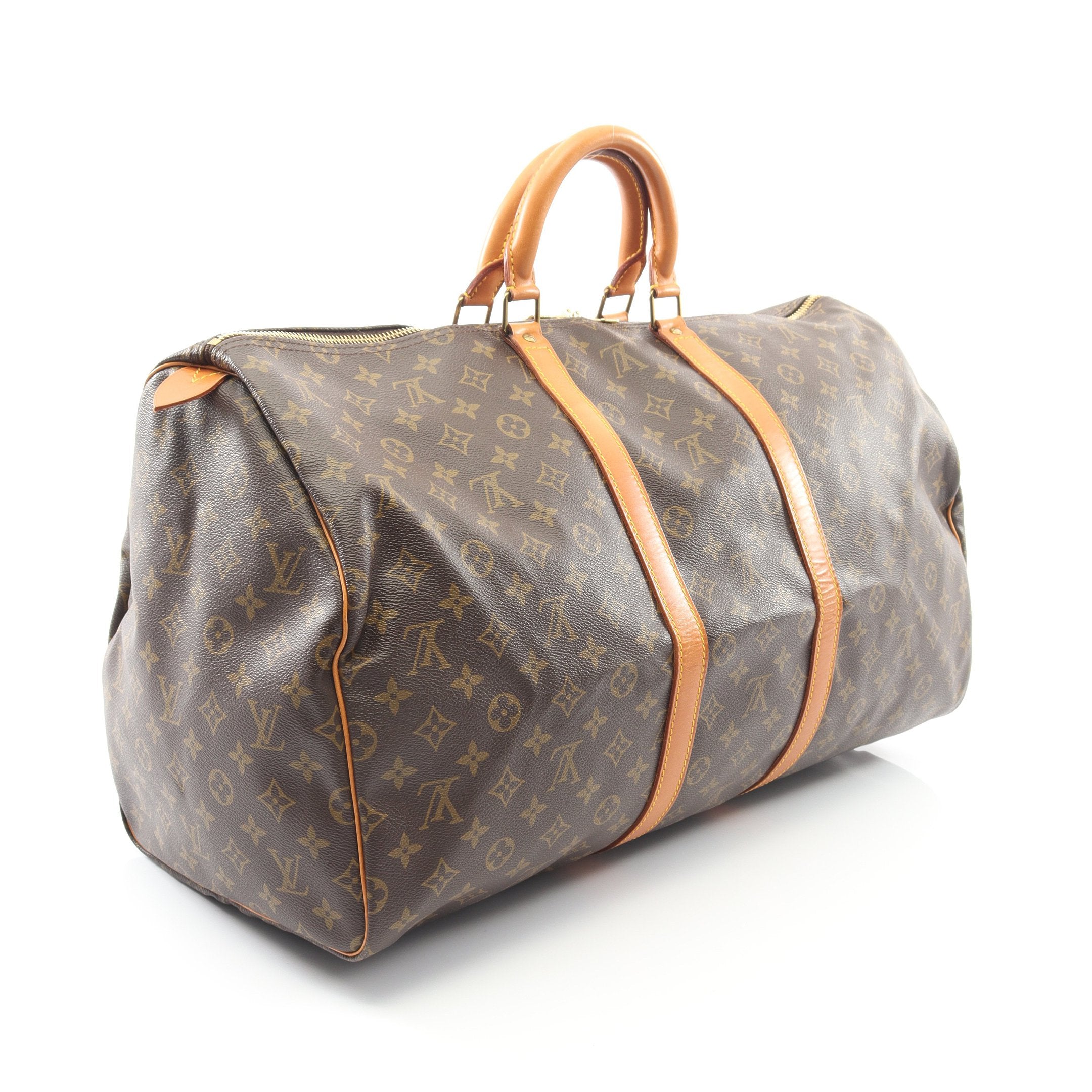 キーポル55 モノグラム ボストンバッグ PVC レザー ブラウン ルイ